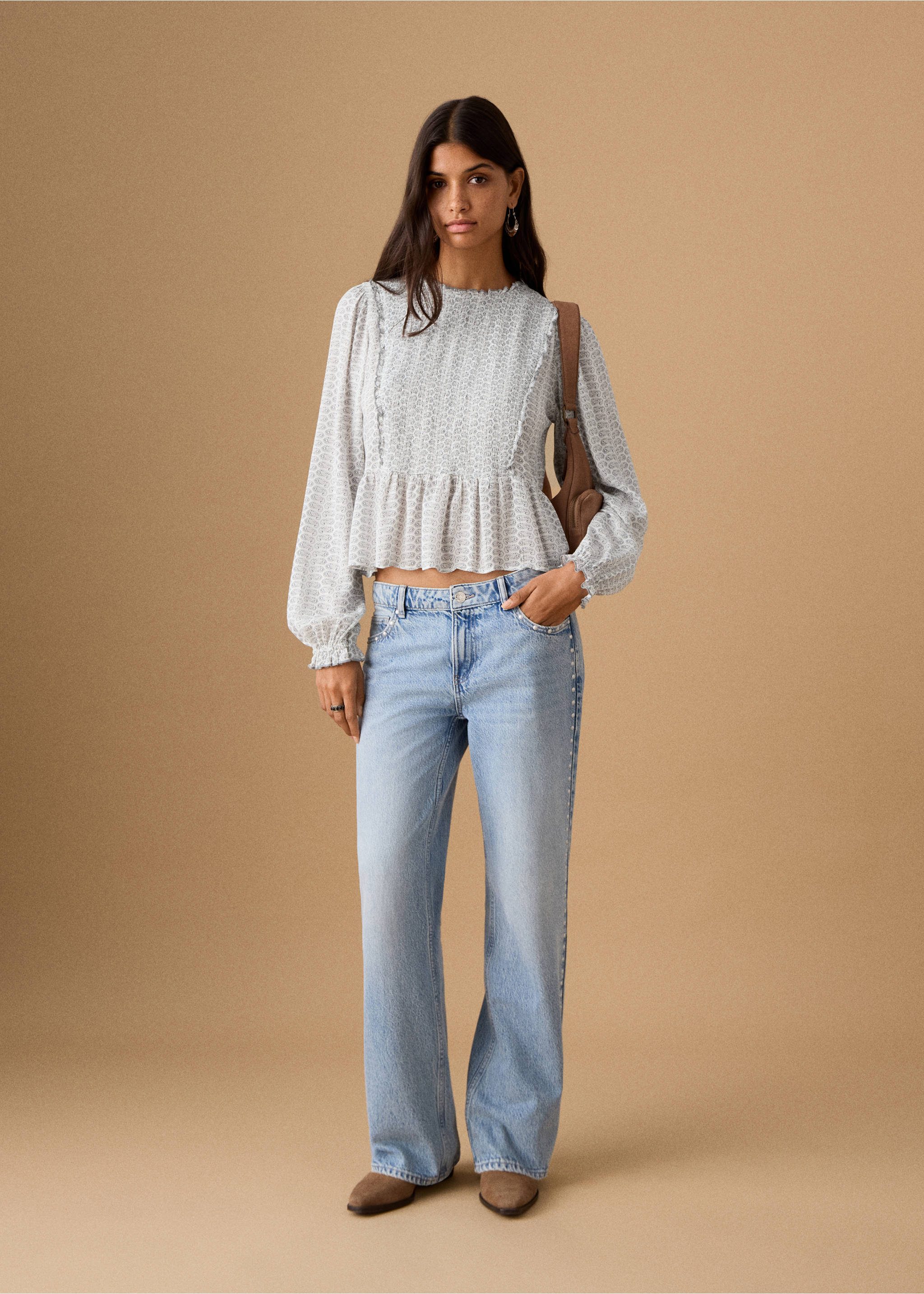 Ruched printed blouse - General plane, Off White. Ref: 27071221-00.