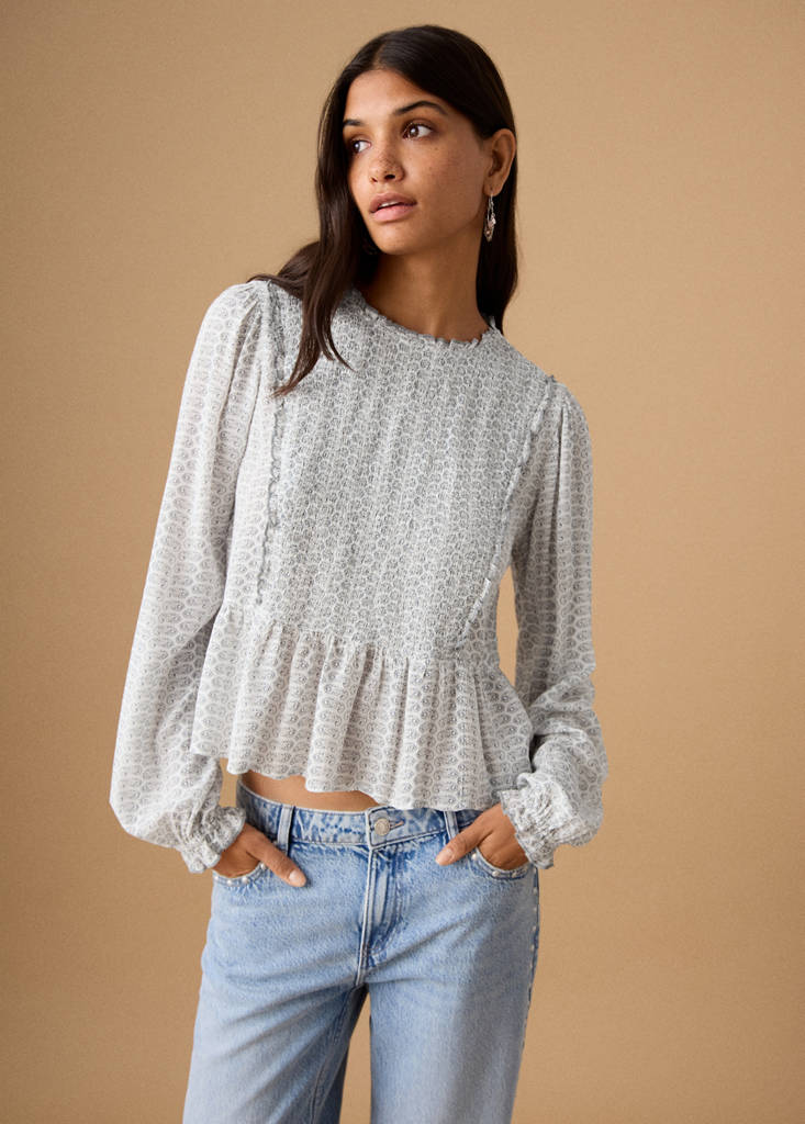 Ruched printed blouse — Off White