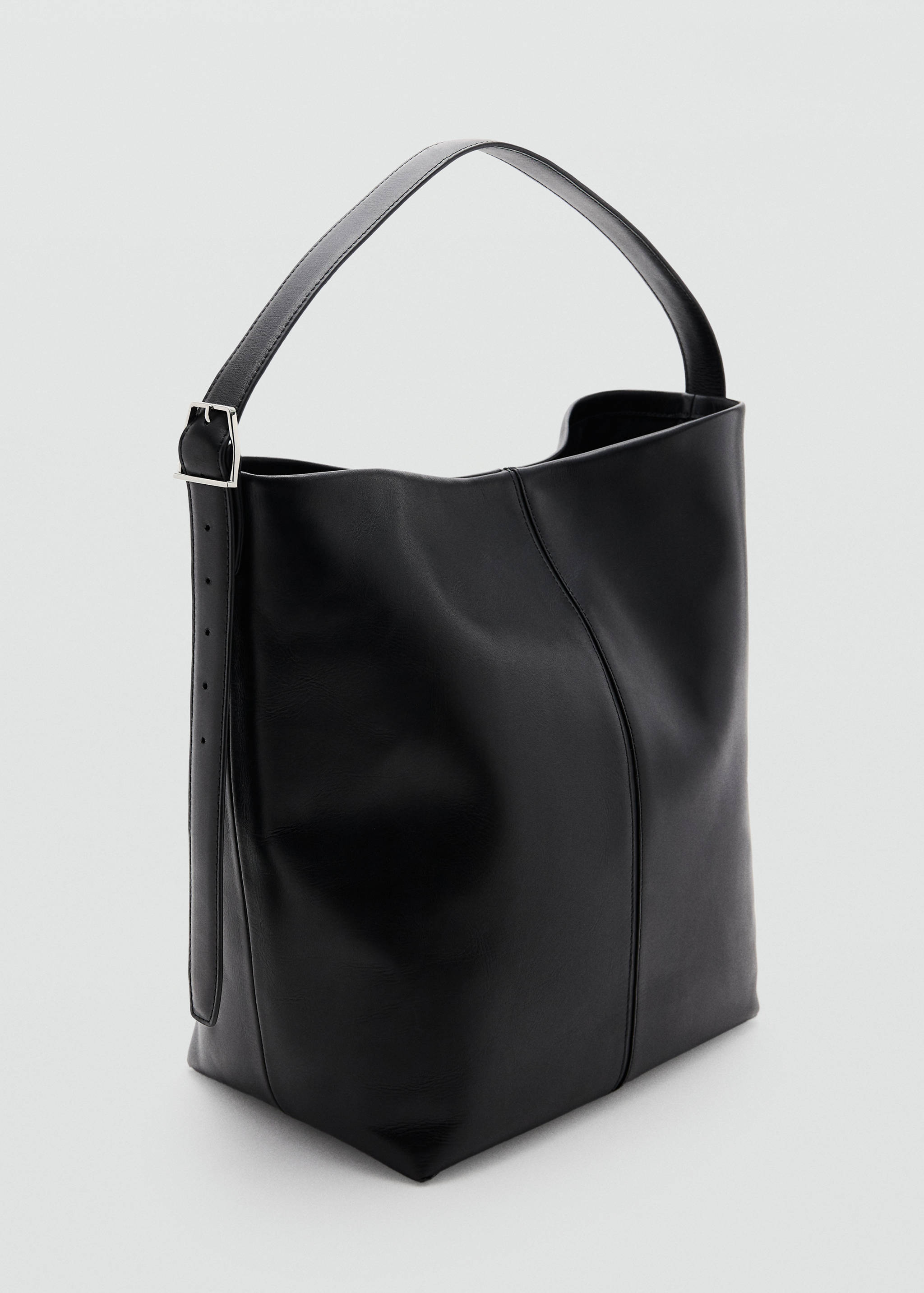 Large leather bucket bag - Medium plane