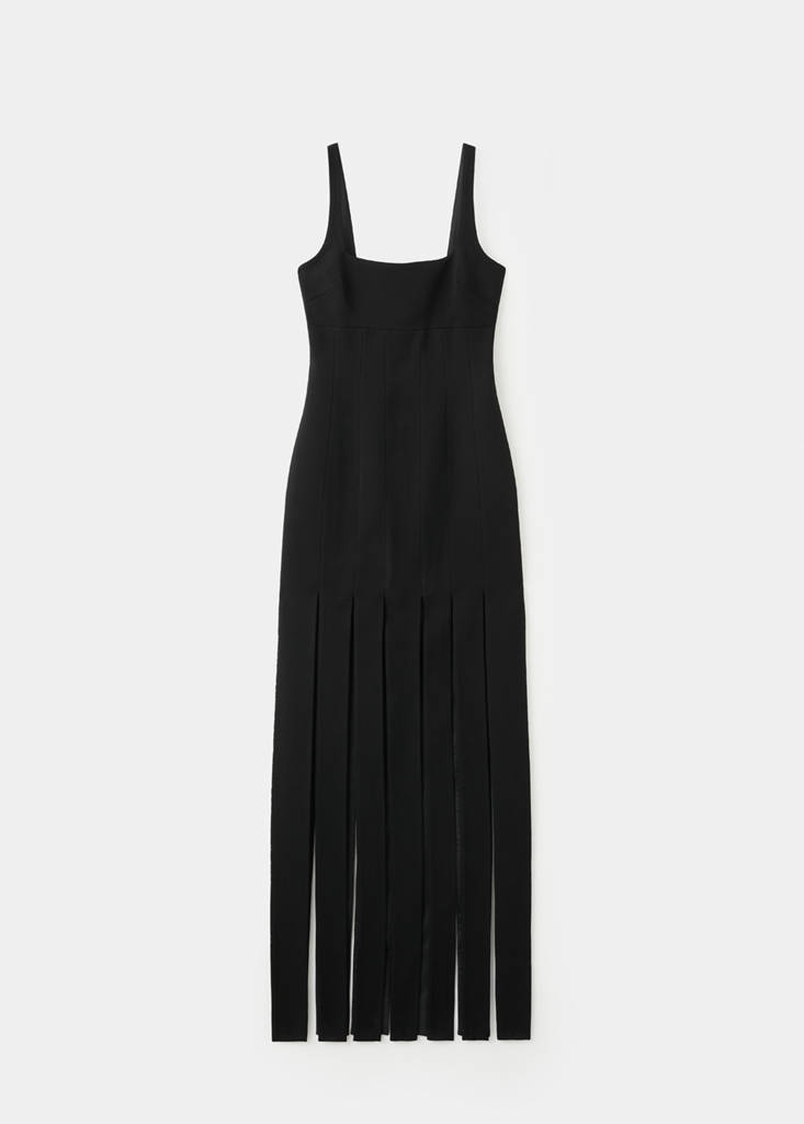 Low-cut dress with fringed hem — Black