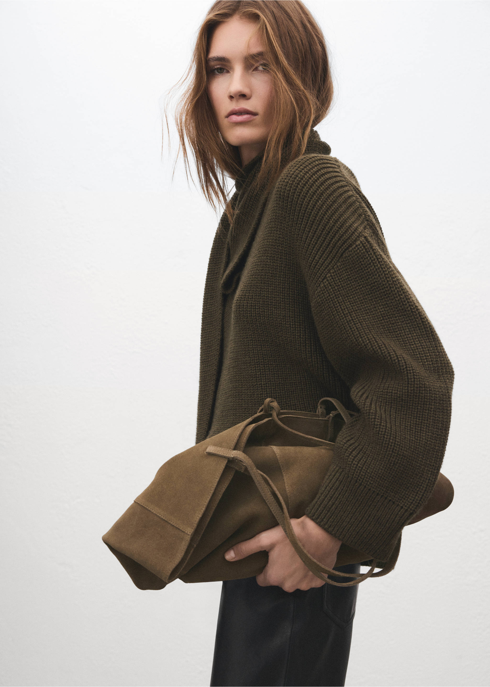 Bolso shopper serraje lazo - Detalle del artículo 9, Khaki. Ref: 27071224-00.