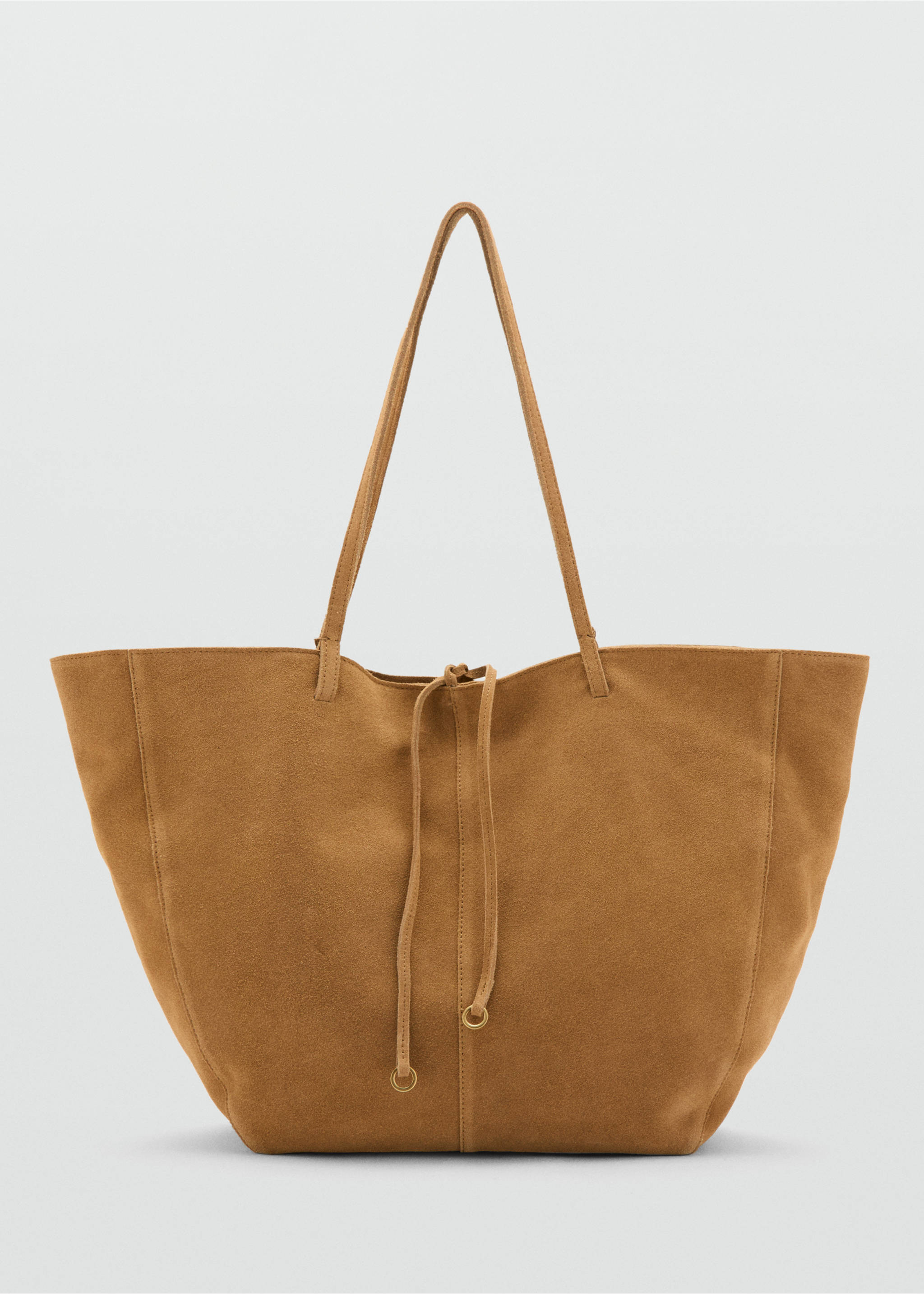 Shopper-Bag aus Rauleder mit Schleife - Artikel ohne Model, Mittelbraun. Ref: 27071224-00.