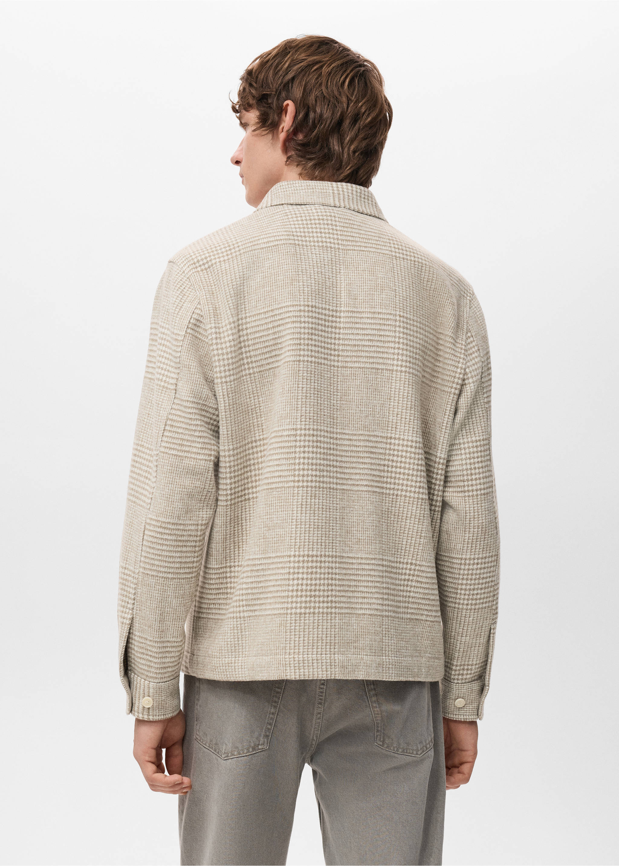Верхняя рубашка из смесовой шерсти в клетку - Обратная сторона изделия, Песочный. Ref: 27071230-00.