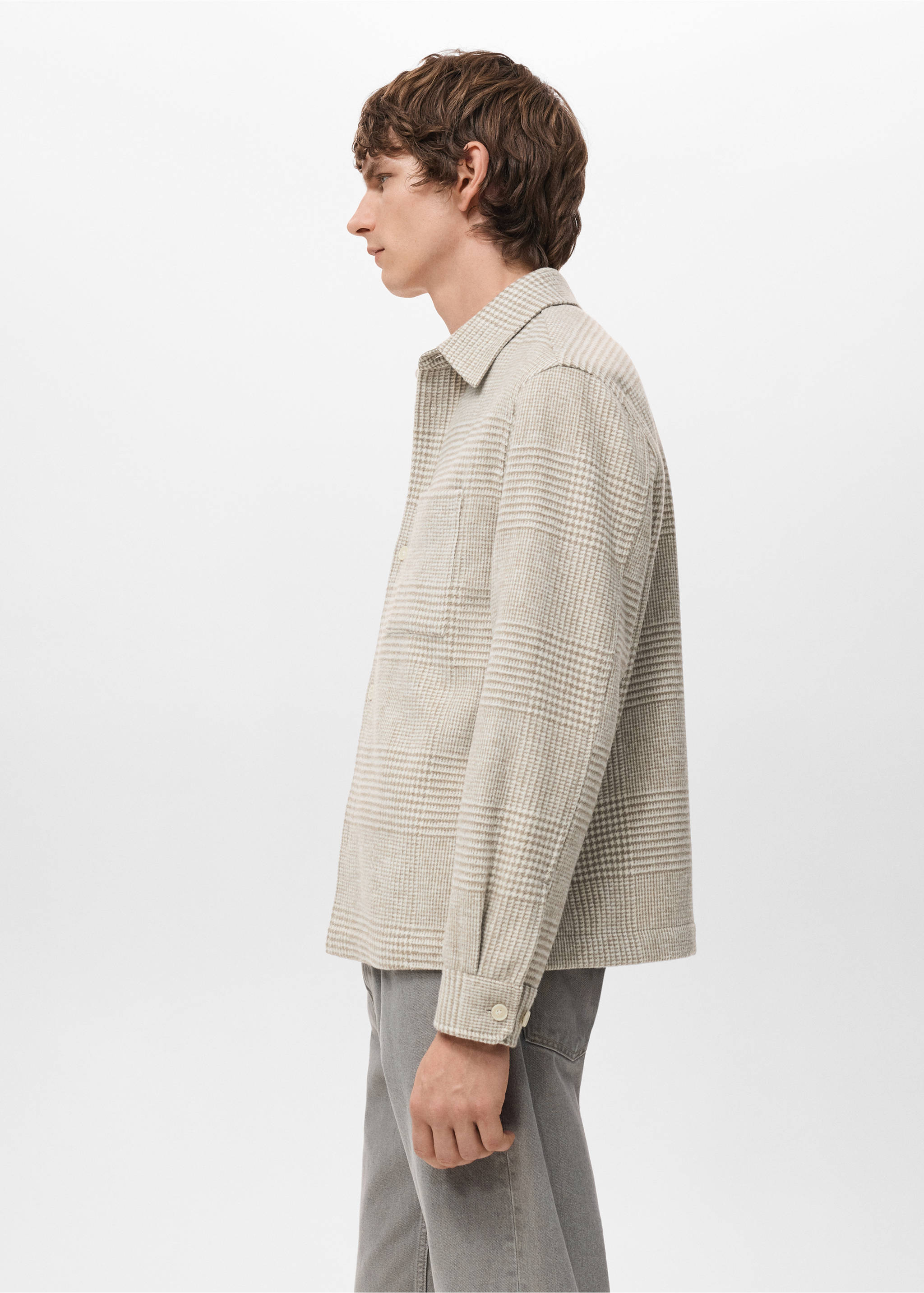 Верхняя рубашка из смесовой шерсти в клетку - Деталь изделия 2, Песочный. Ref: 27071230-00.