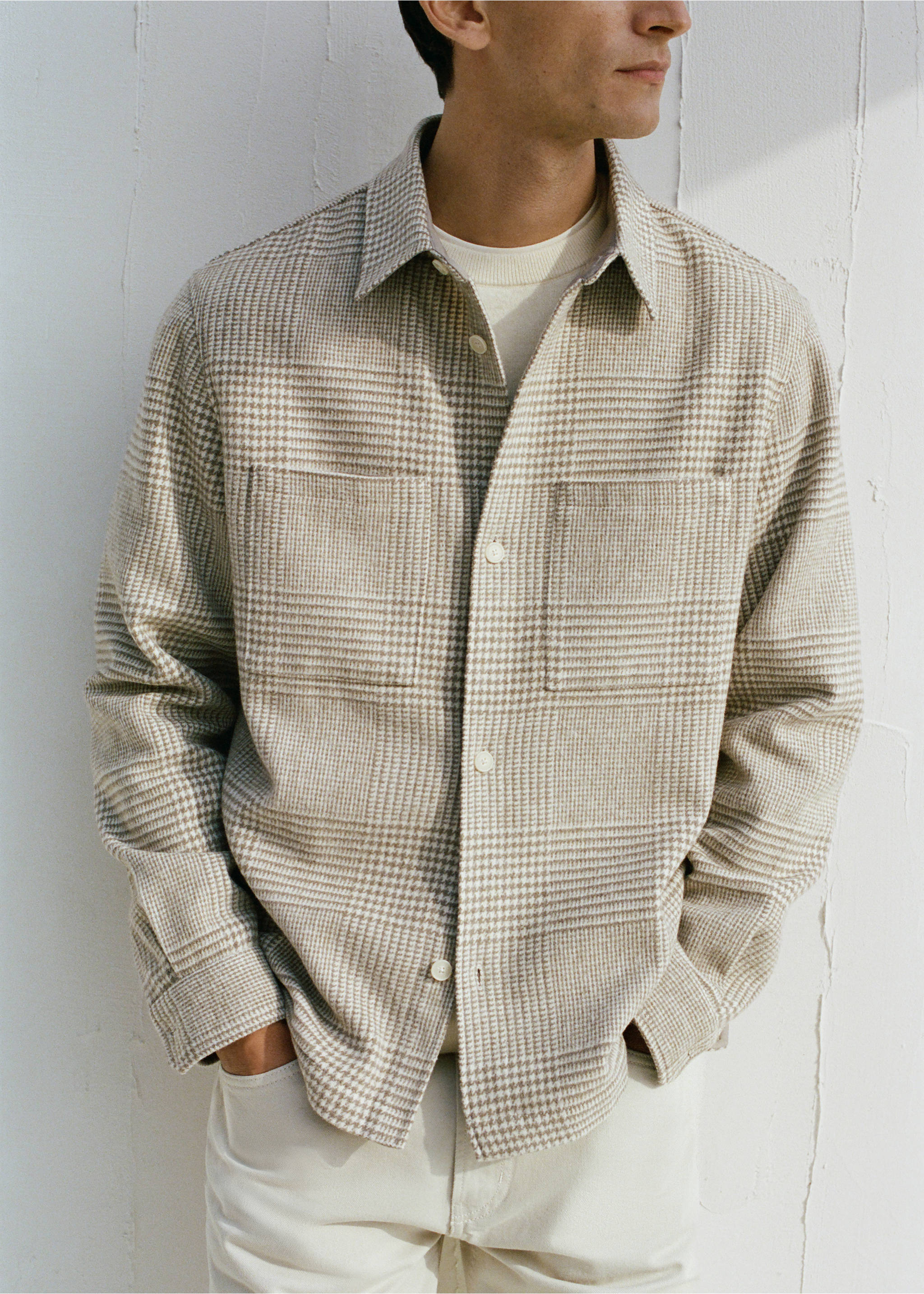 Surchemise laine mélangée carreaux - Détail de l'article 3, Sable. Ref: 27071230-00.
