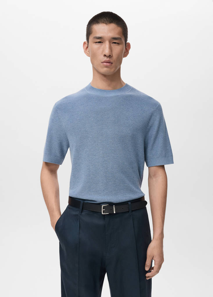 Knit cotton T-shirt — China Blue