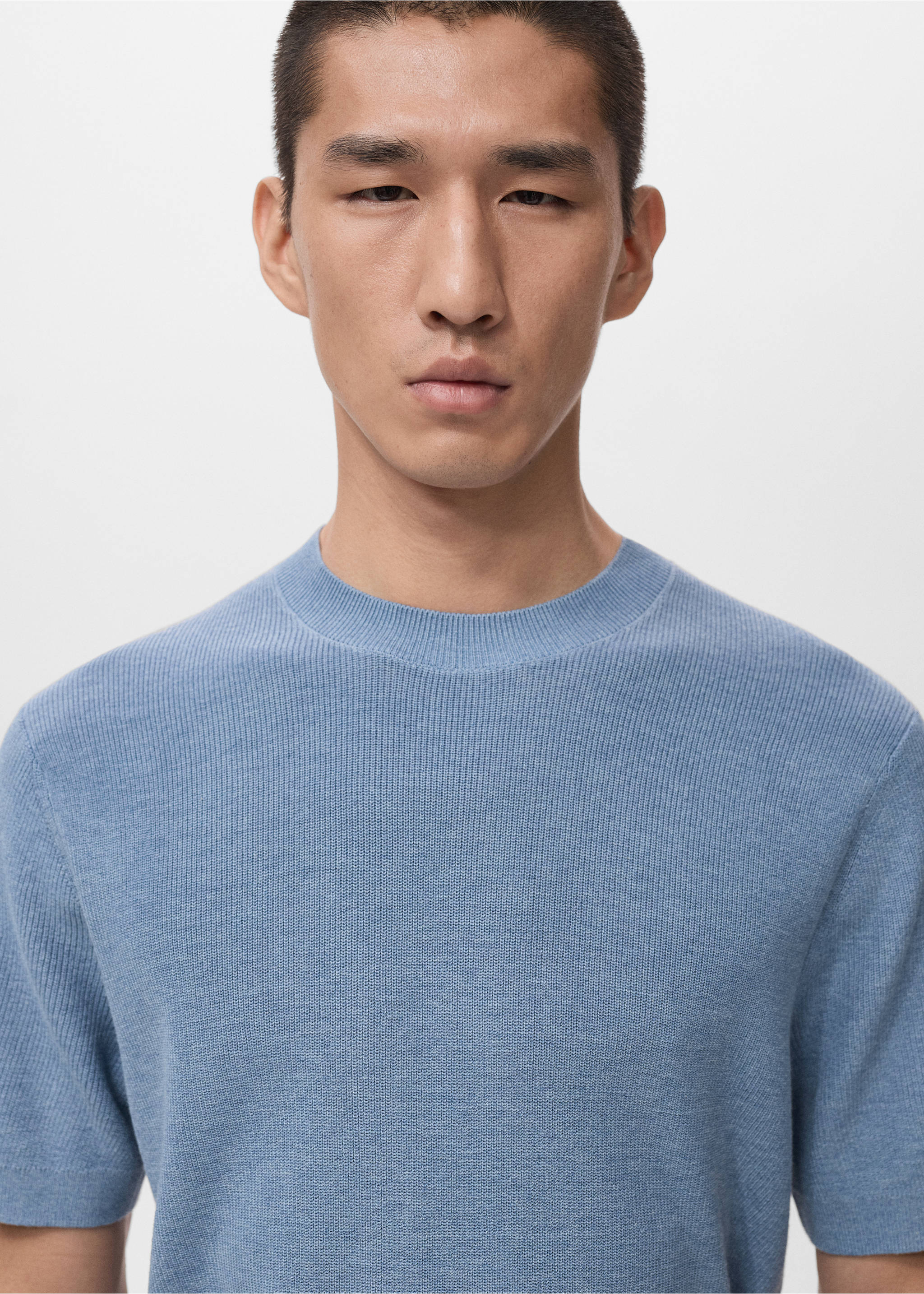 Knit cotton T-shirt - Details of the article 1, China Blue. Ref: 27071234-00.