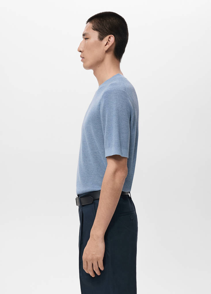 Knit cotton T-shirt — China Blue