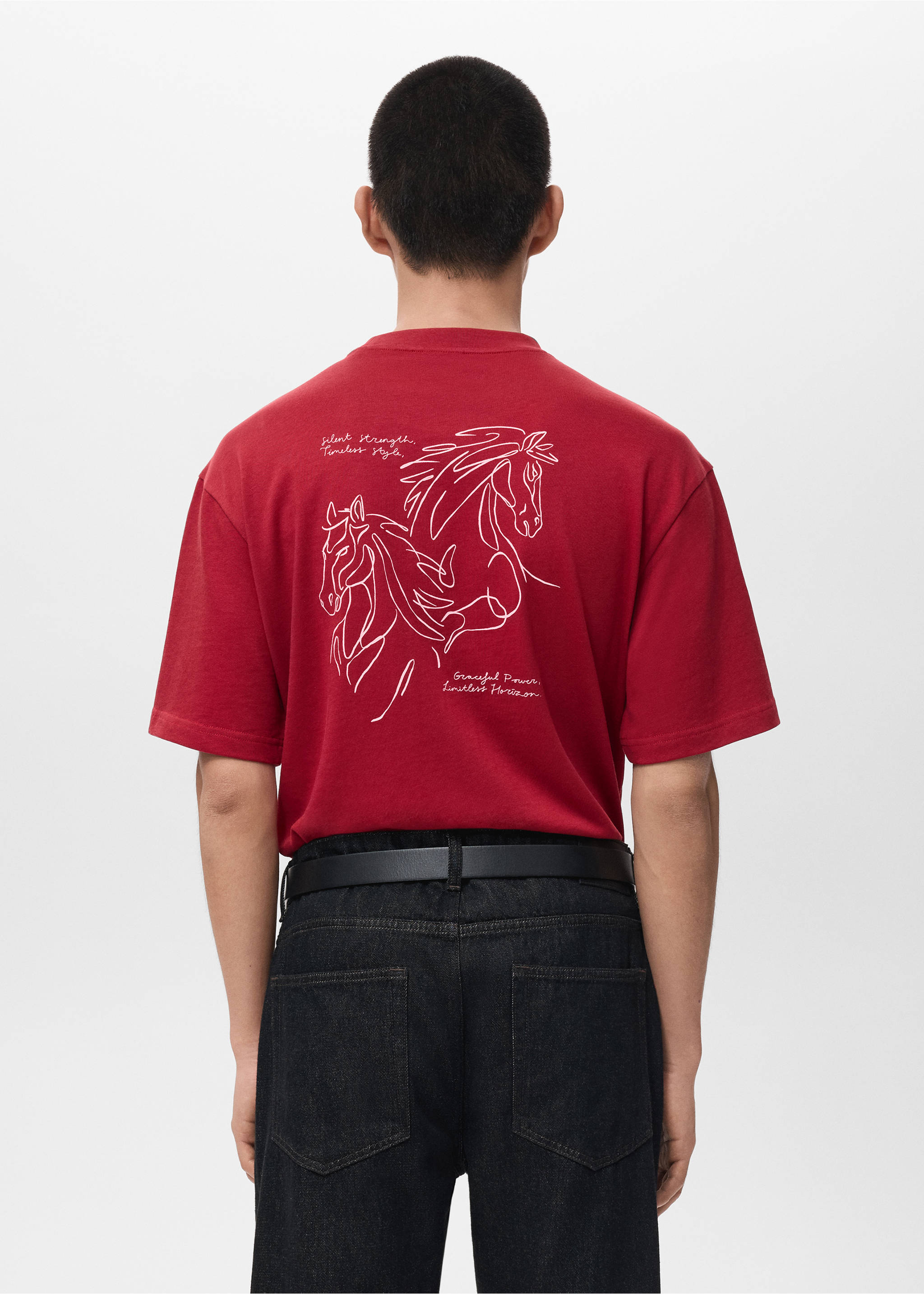 文字棉质T恤 - null, 红色. Ref: 27071238-00.