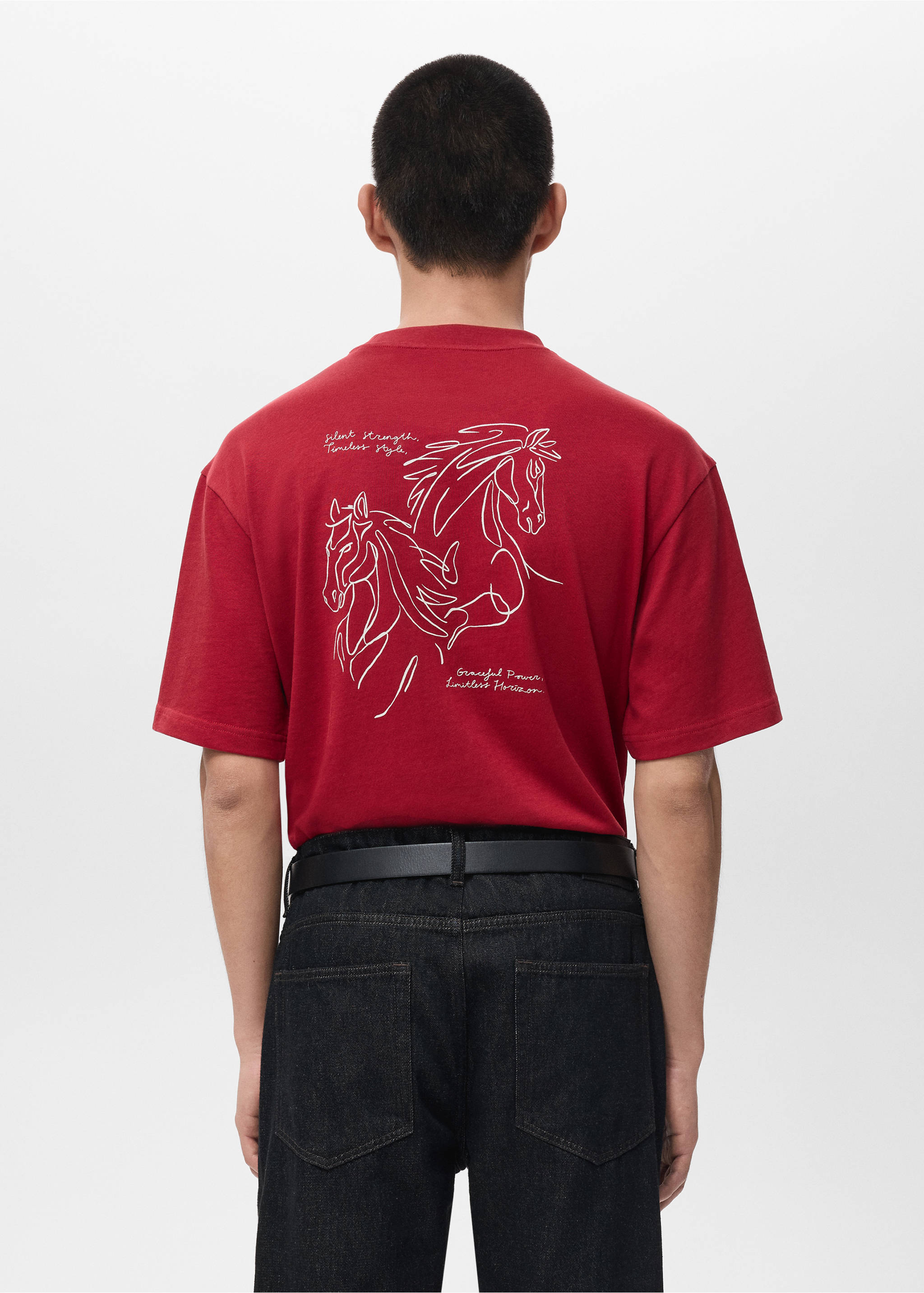 文字棉质T恤 - null, 红色. Ref: 27071238-00.