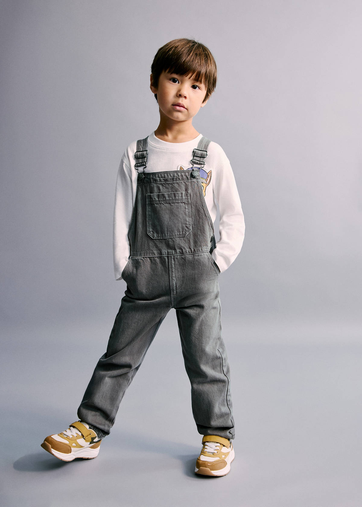 Straight denim dungarees — Charcoal