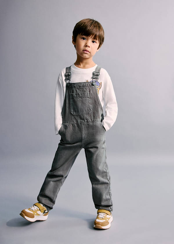 Straight denim dungarees — Charcoal