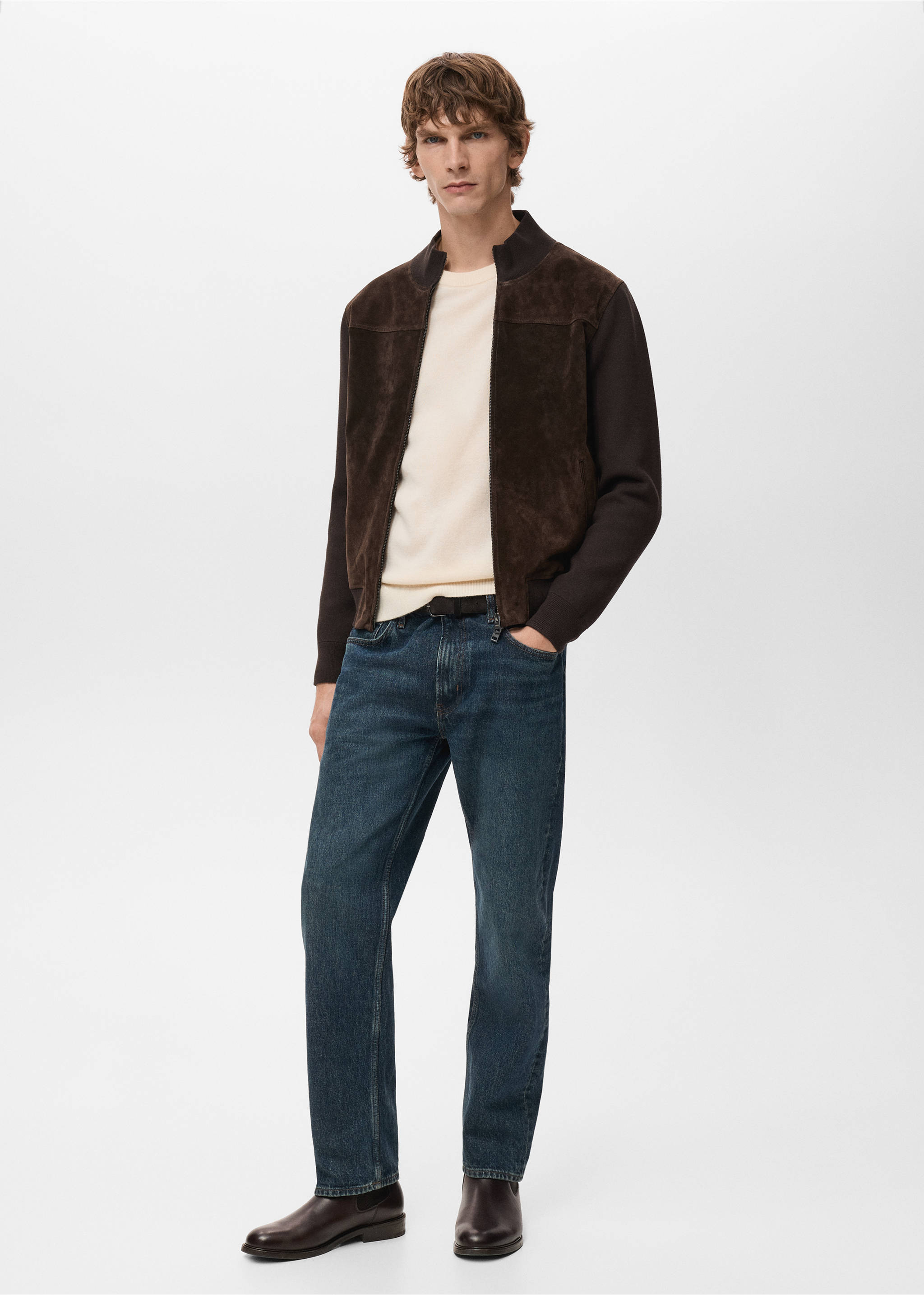 Chaqueta combinada piel ante - Plano general, Chocolate. Ref: 27071242-00.