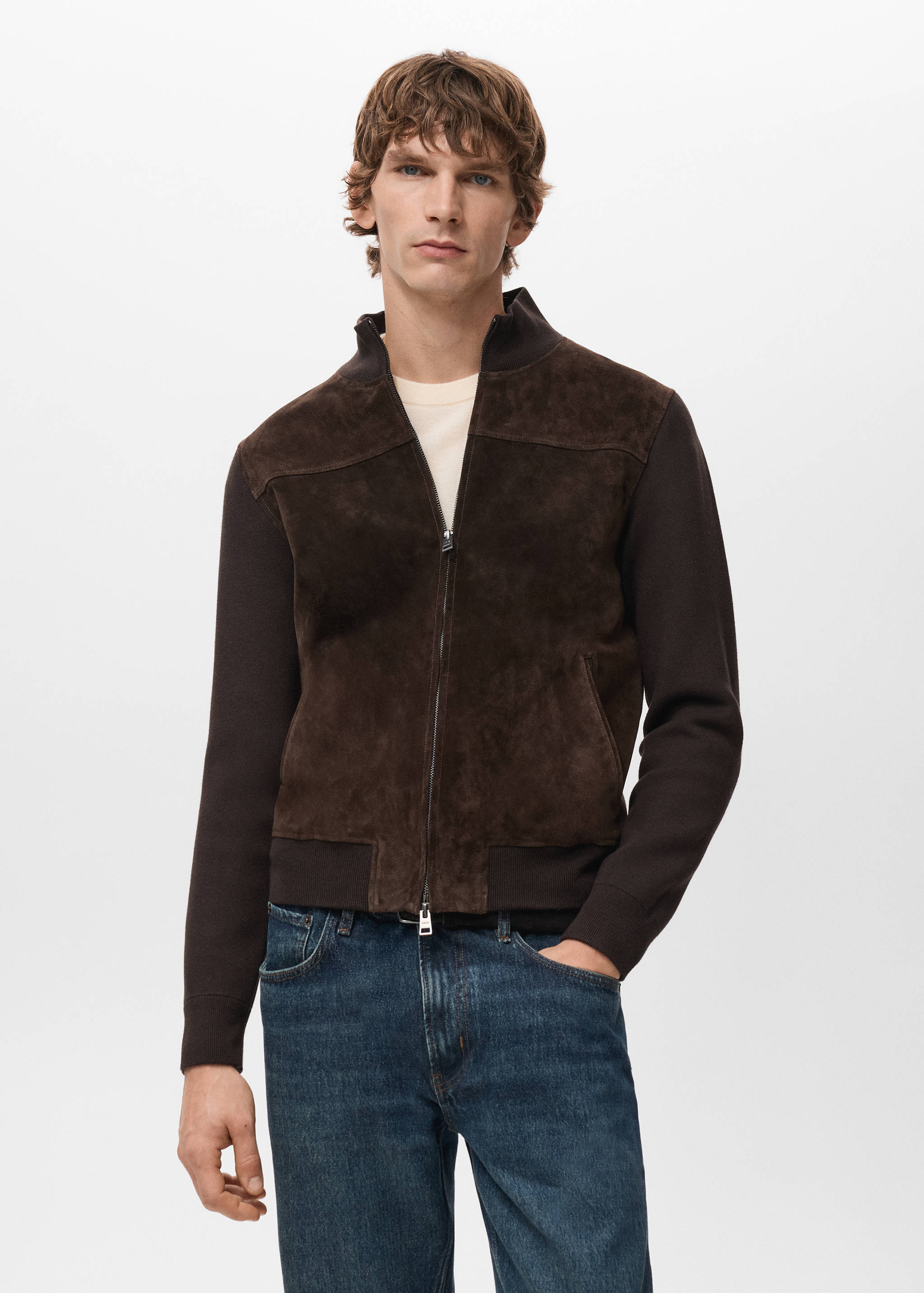 Combined leather and suede jacket - Medium plane