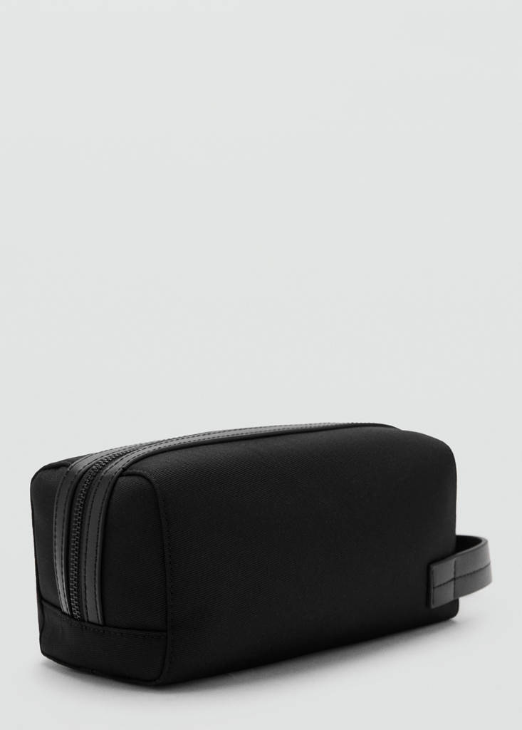 Toiletry bag with leather detail — Black