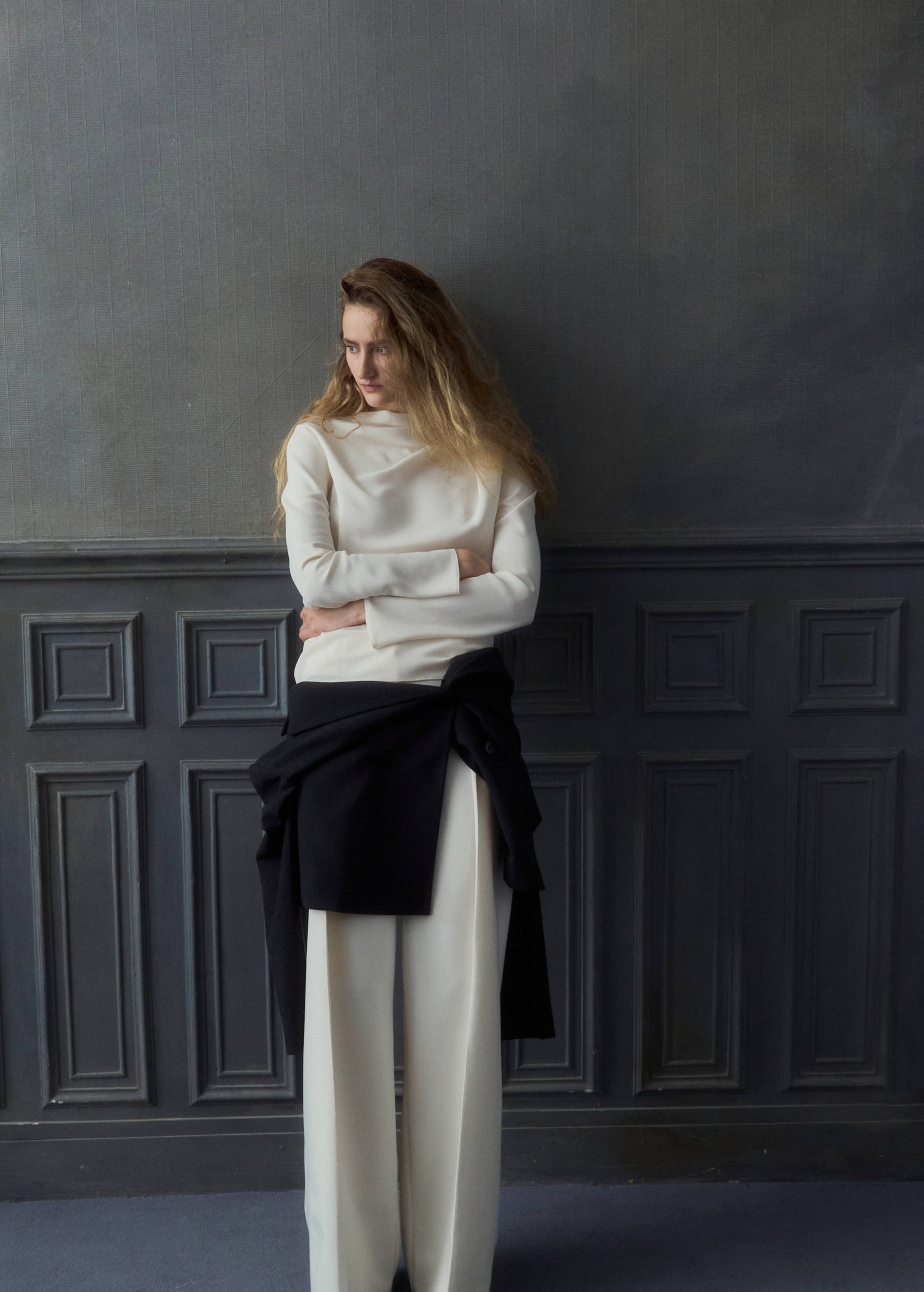 Draped boat-neck blouse - General plane