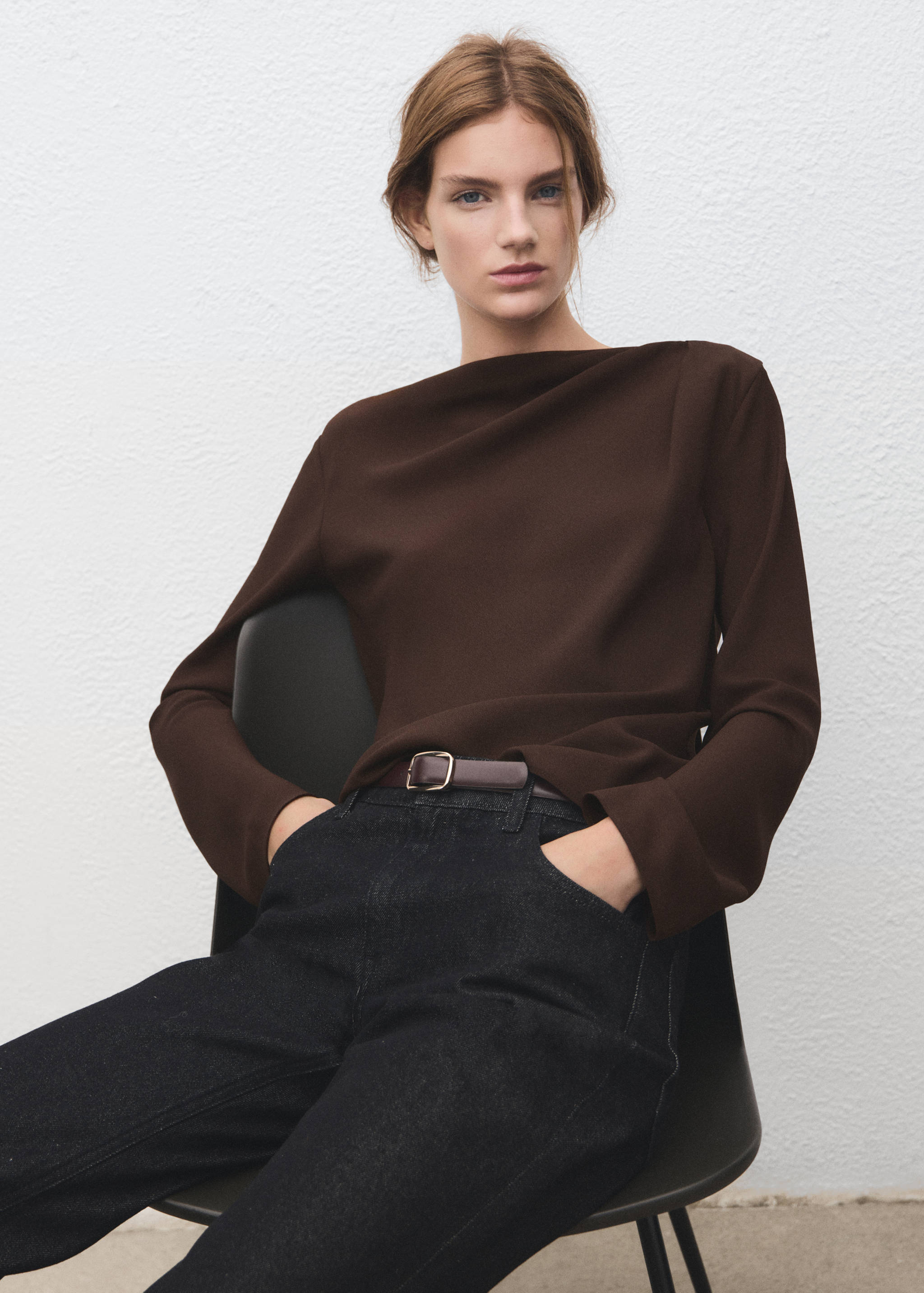 Draped boat-neck blouse - Medium plane