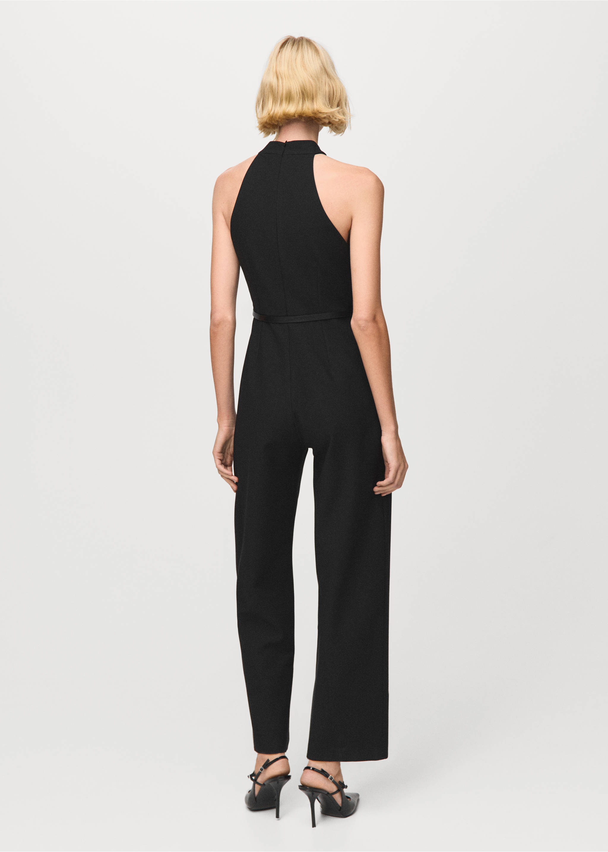 Halter-neck jumpsuit with belt - Reverse of the article, Black. Ref: 27071248-00.