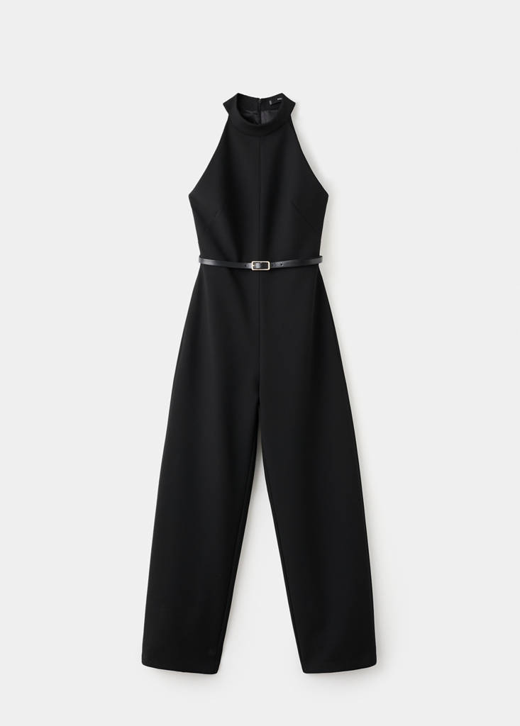 Halter-neck jumpsuit with belt — Black