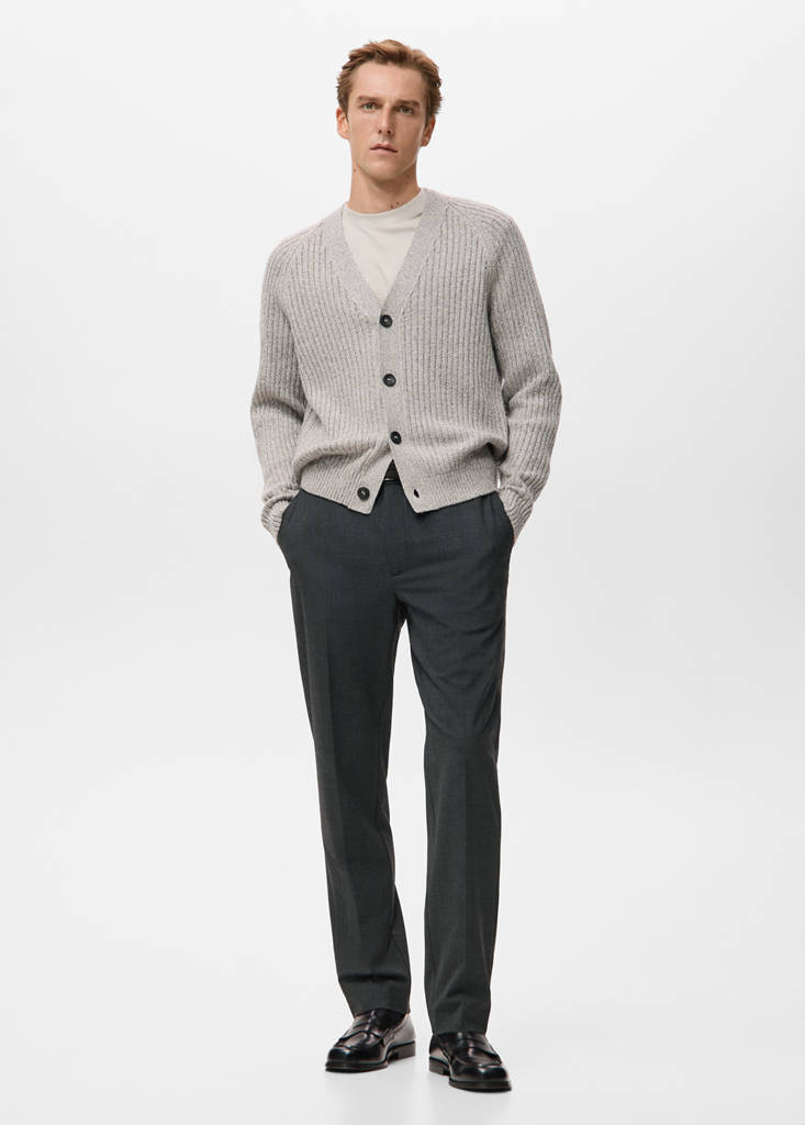 Wool-blend ribbed cardigan — Beige