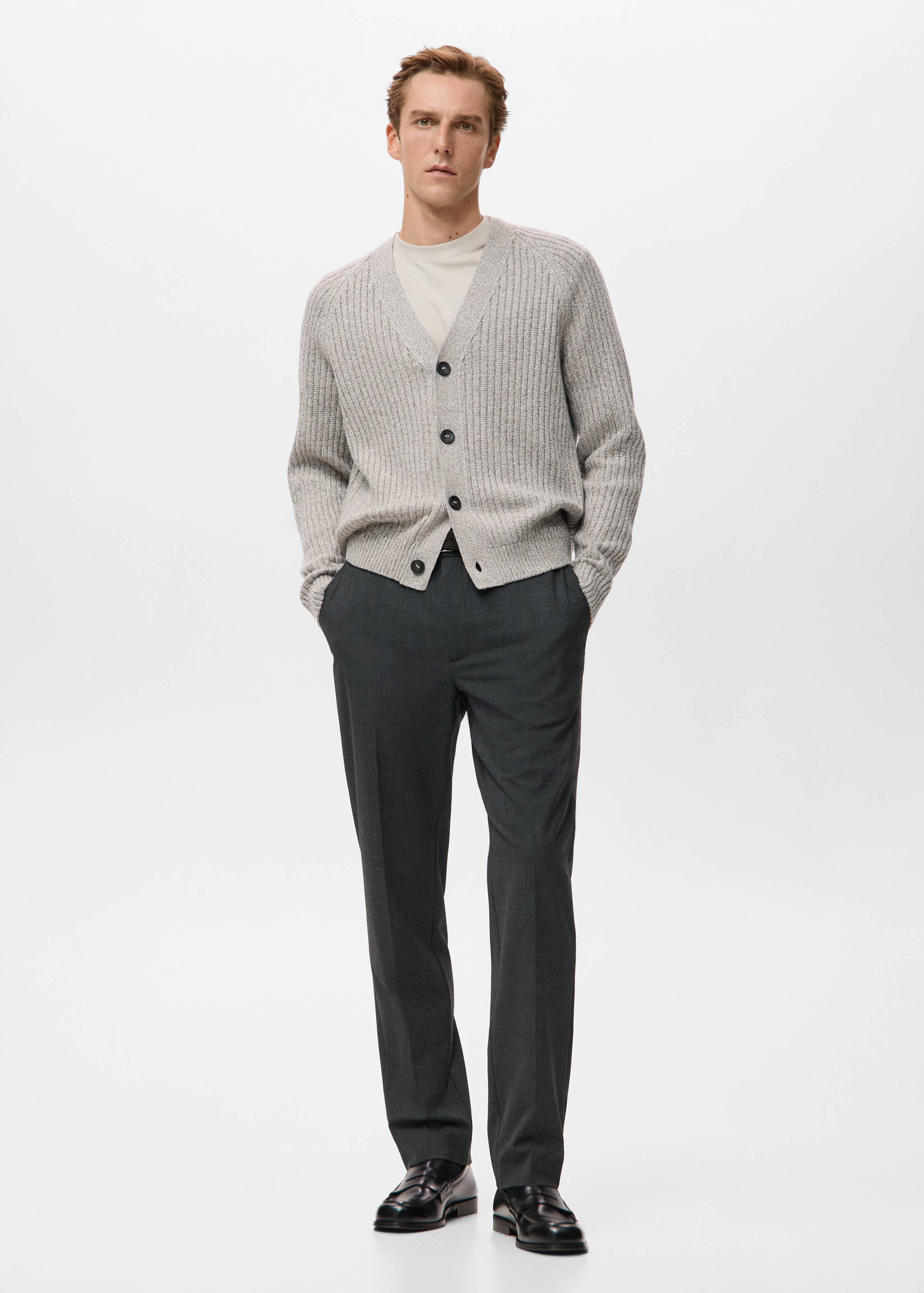 Wool-blend ribbed cardigan - General plane