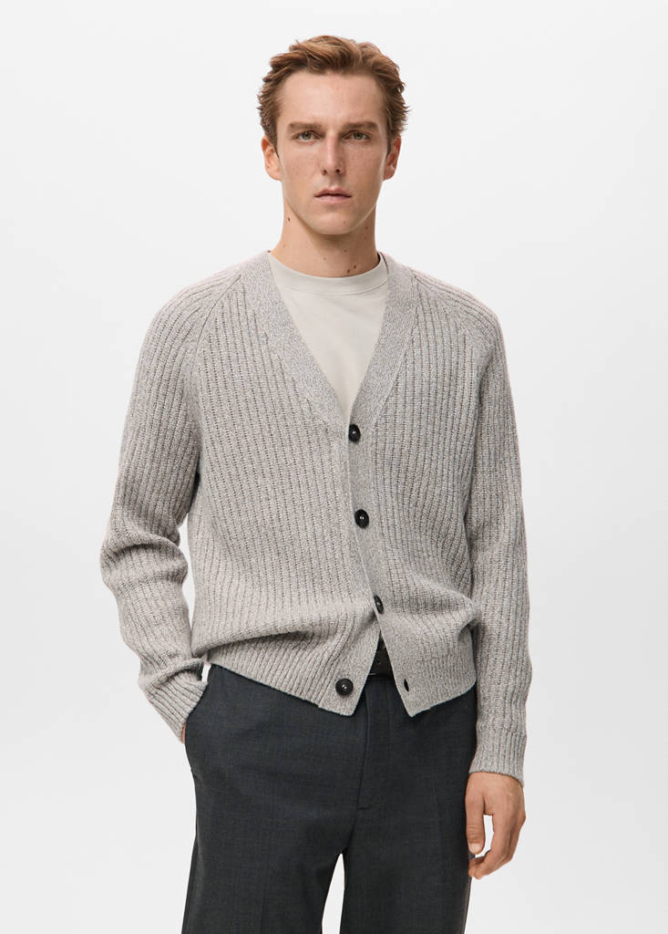 Wool-blend ribbed cardigan — Beige