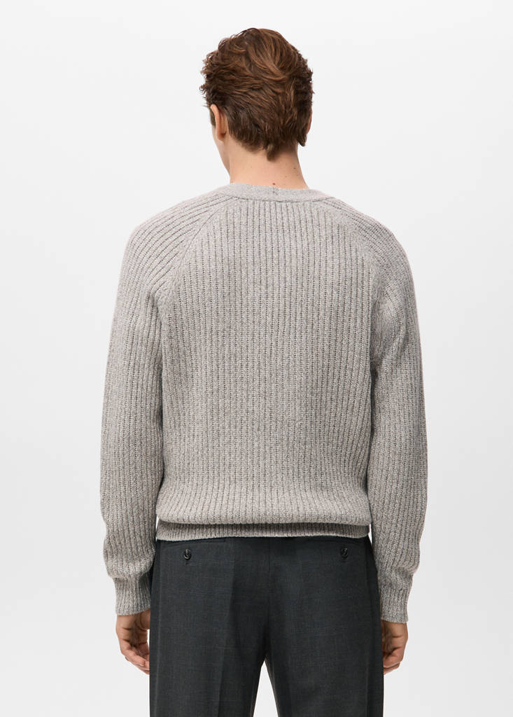 Wool-blend ribbed cardigan — Beige
