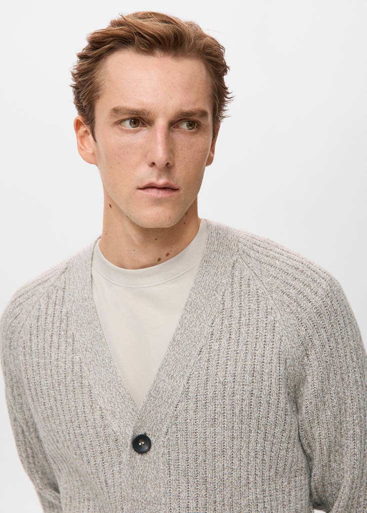 Wool-blend ribbed cardigan — Beige