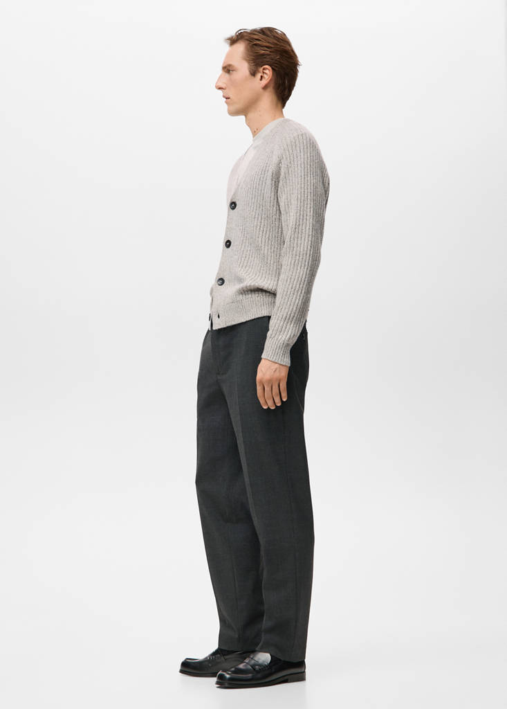 Wool-blend ribbed cardigan — Beige