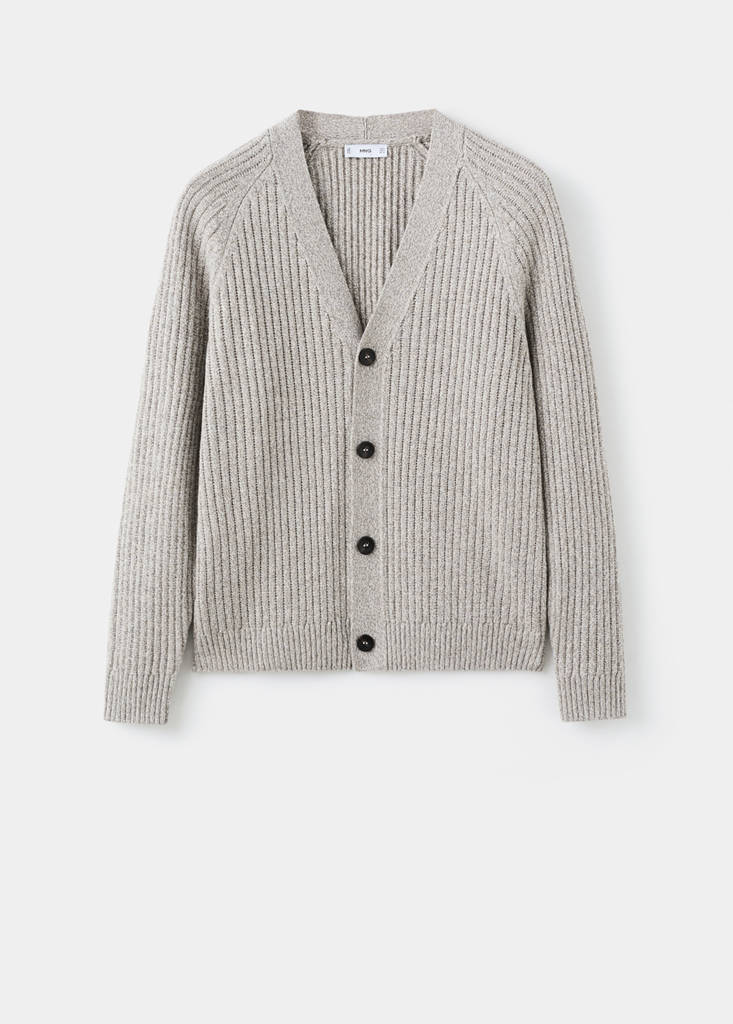 Wool-blend ribbed cardigan — Beige