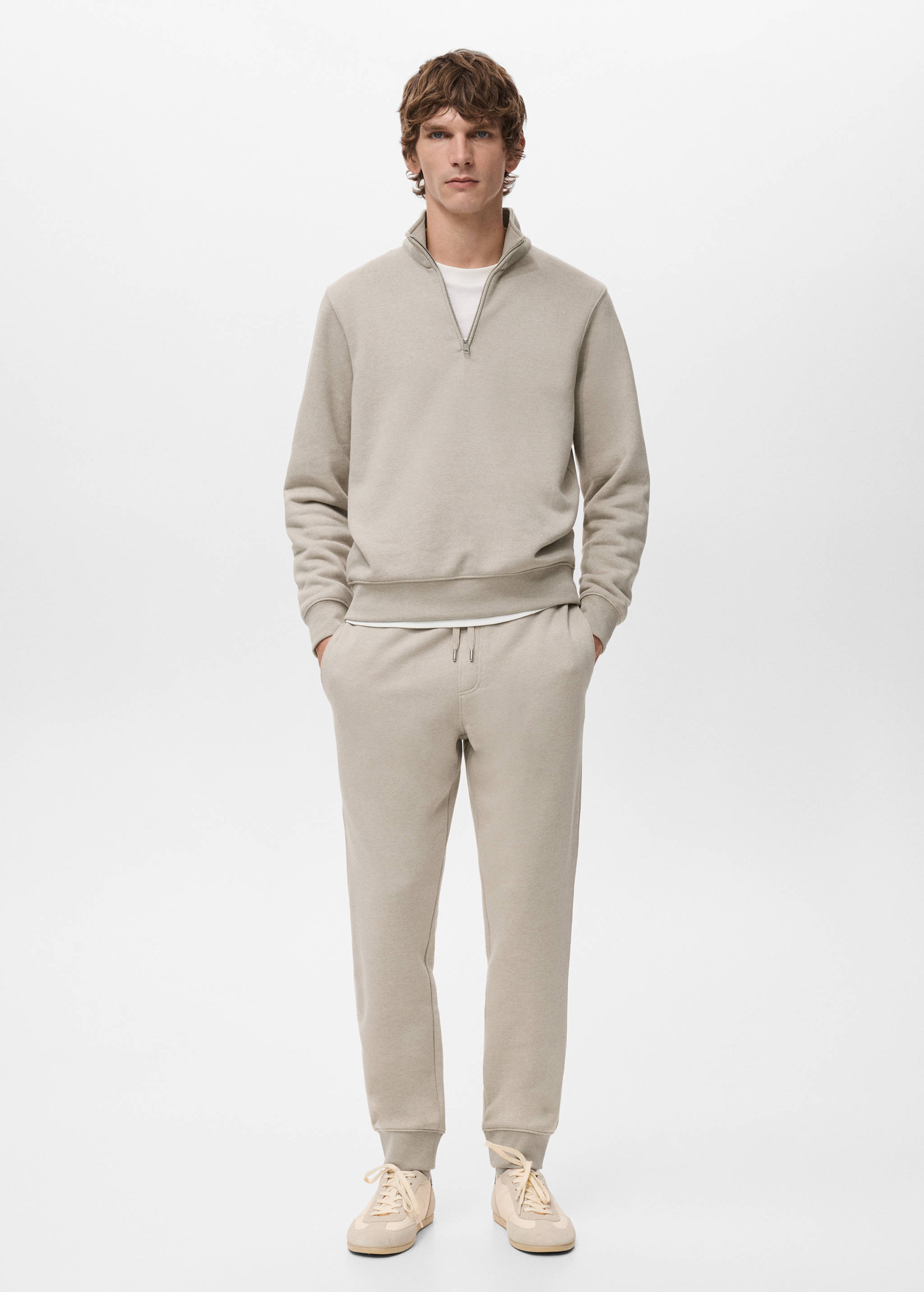 松紧腰身棉质慢跑裤 - null