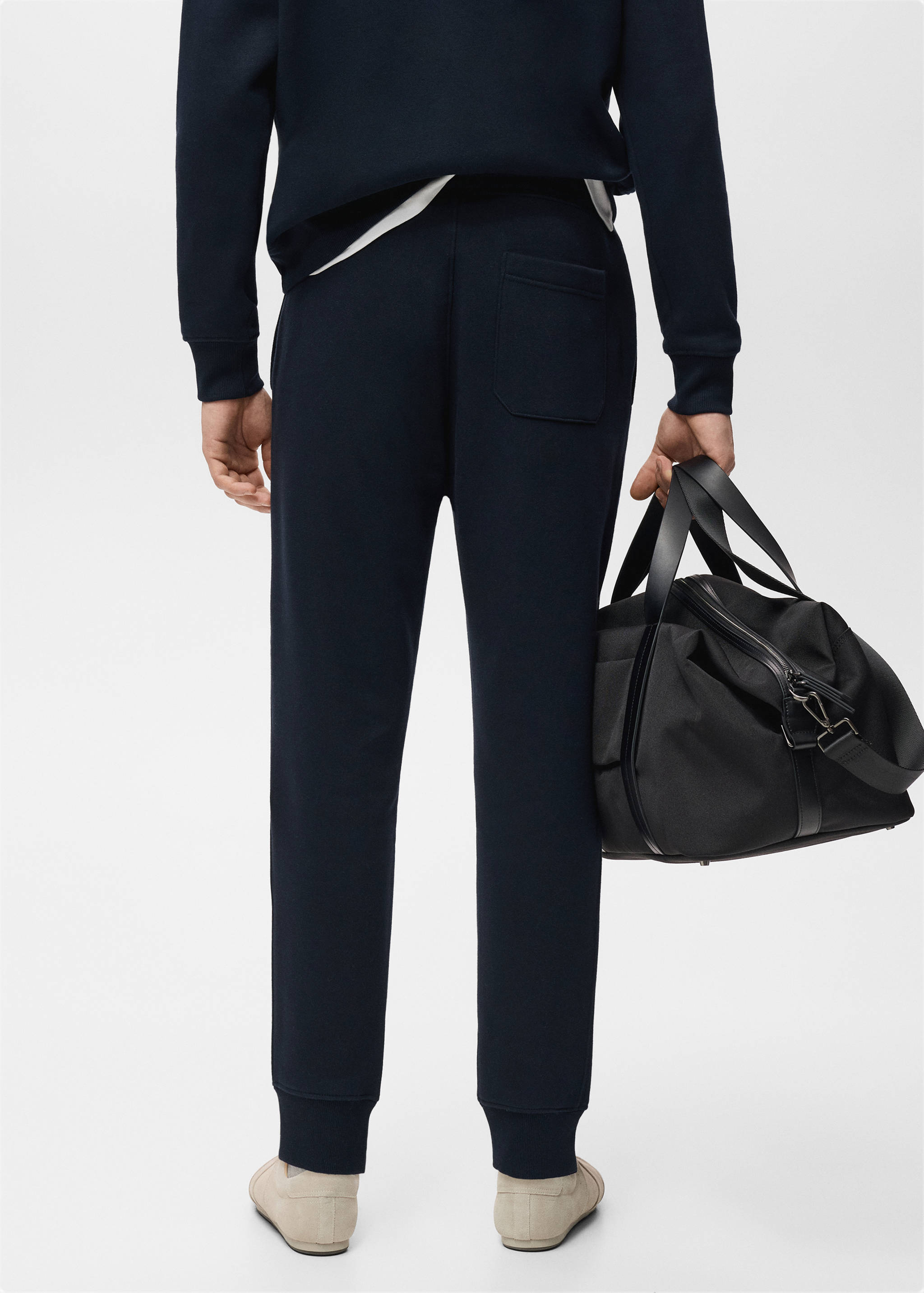 松紧腰身棉质慢跑裤 - null