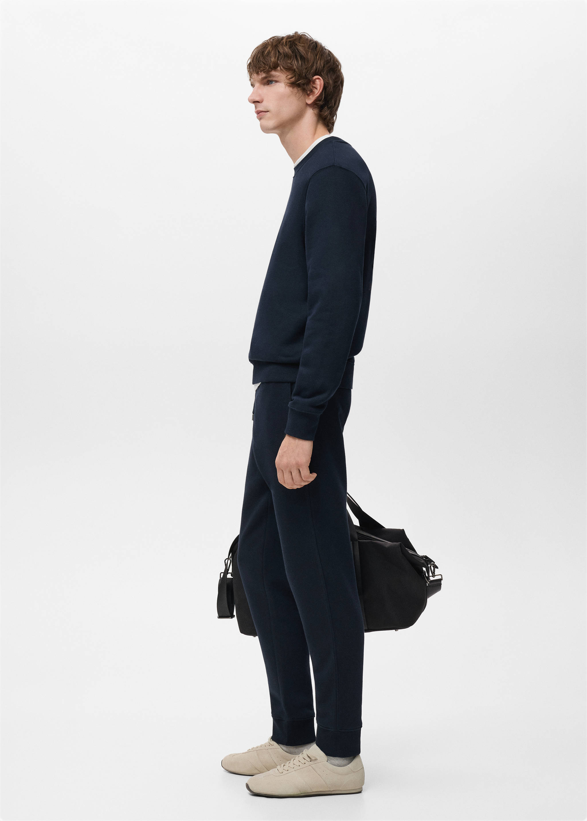 松紧腰身棉质慢跑裤 - null