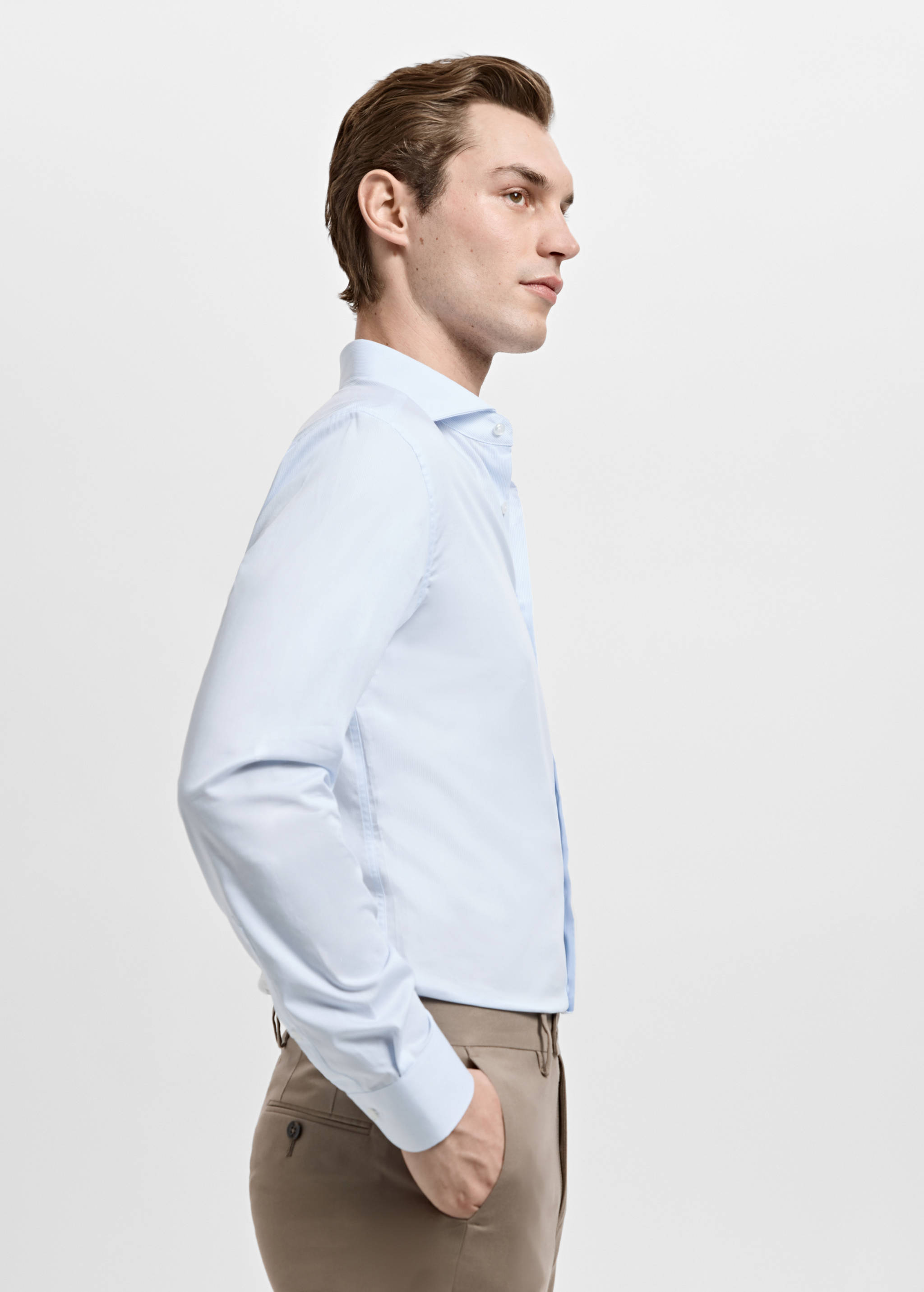 修身款式千道条纹西装衬衫 - null