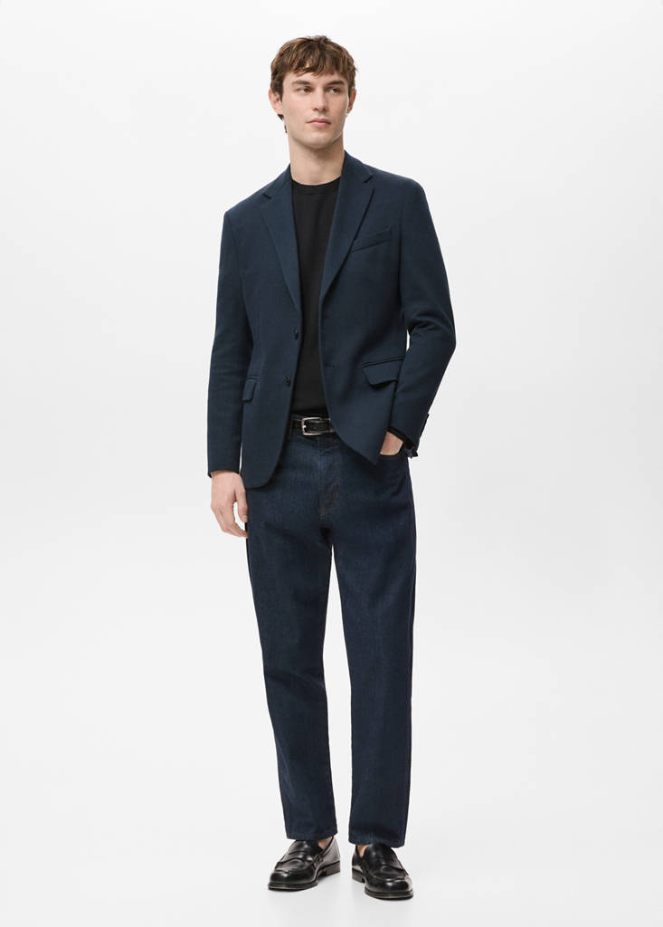 Structured slim fit cotton blazer — Navy