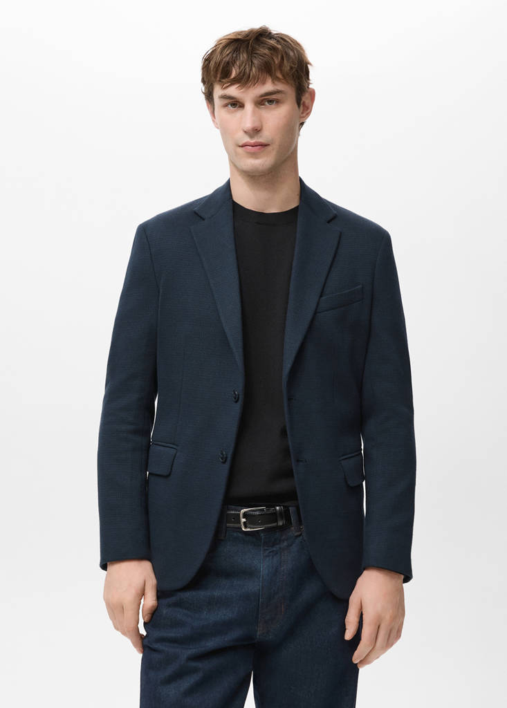 Structured slim fit cotton blazer — Navy