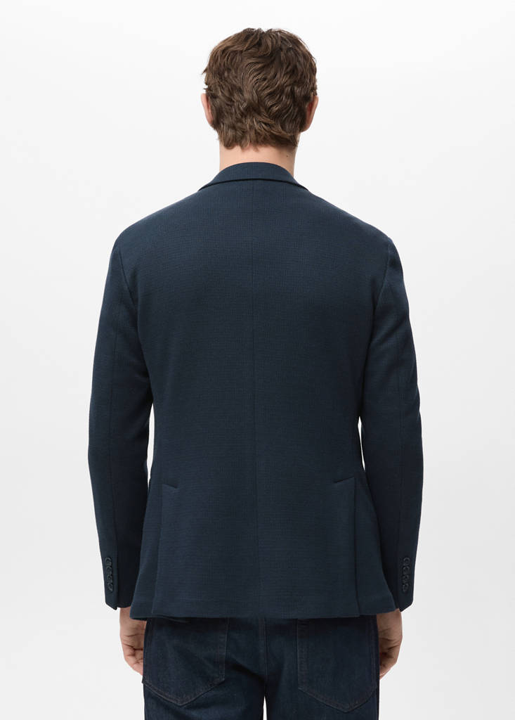Structured slim fit cotton blazer — Navy