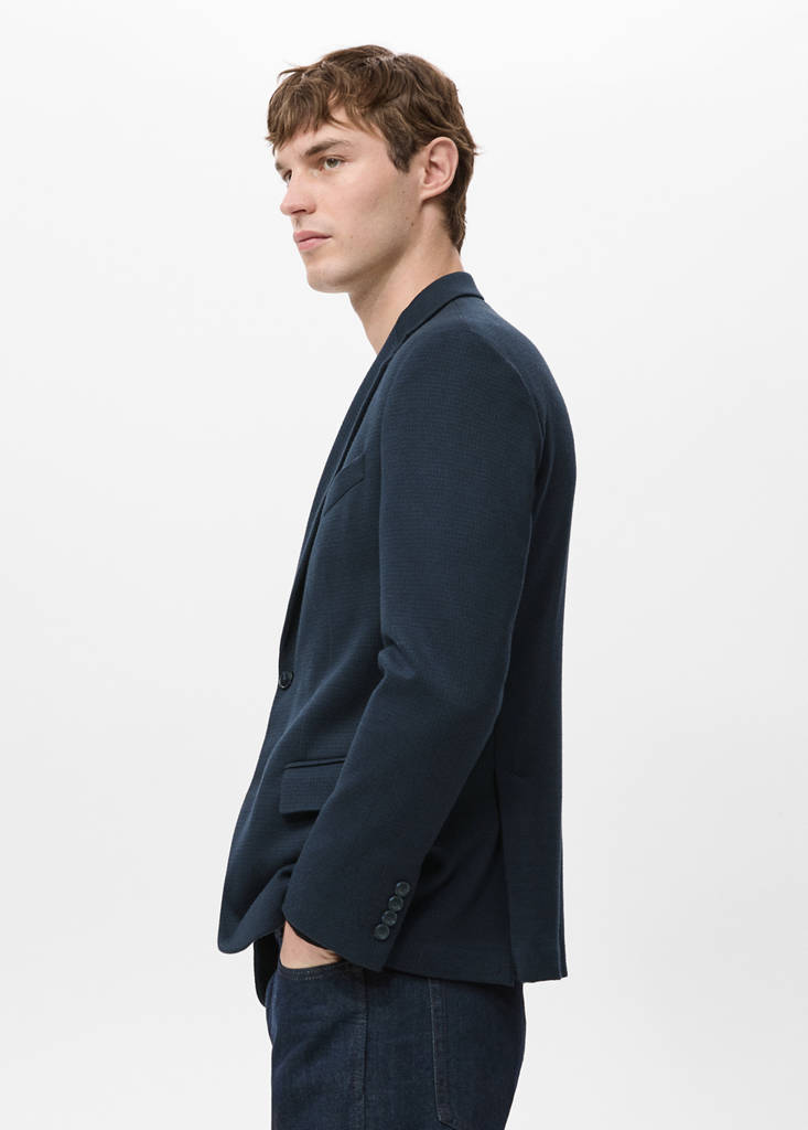 Structured slim fit cotton blazer — Navy