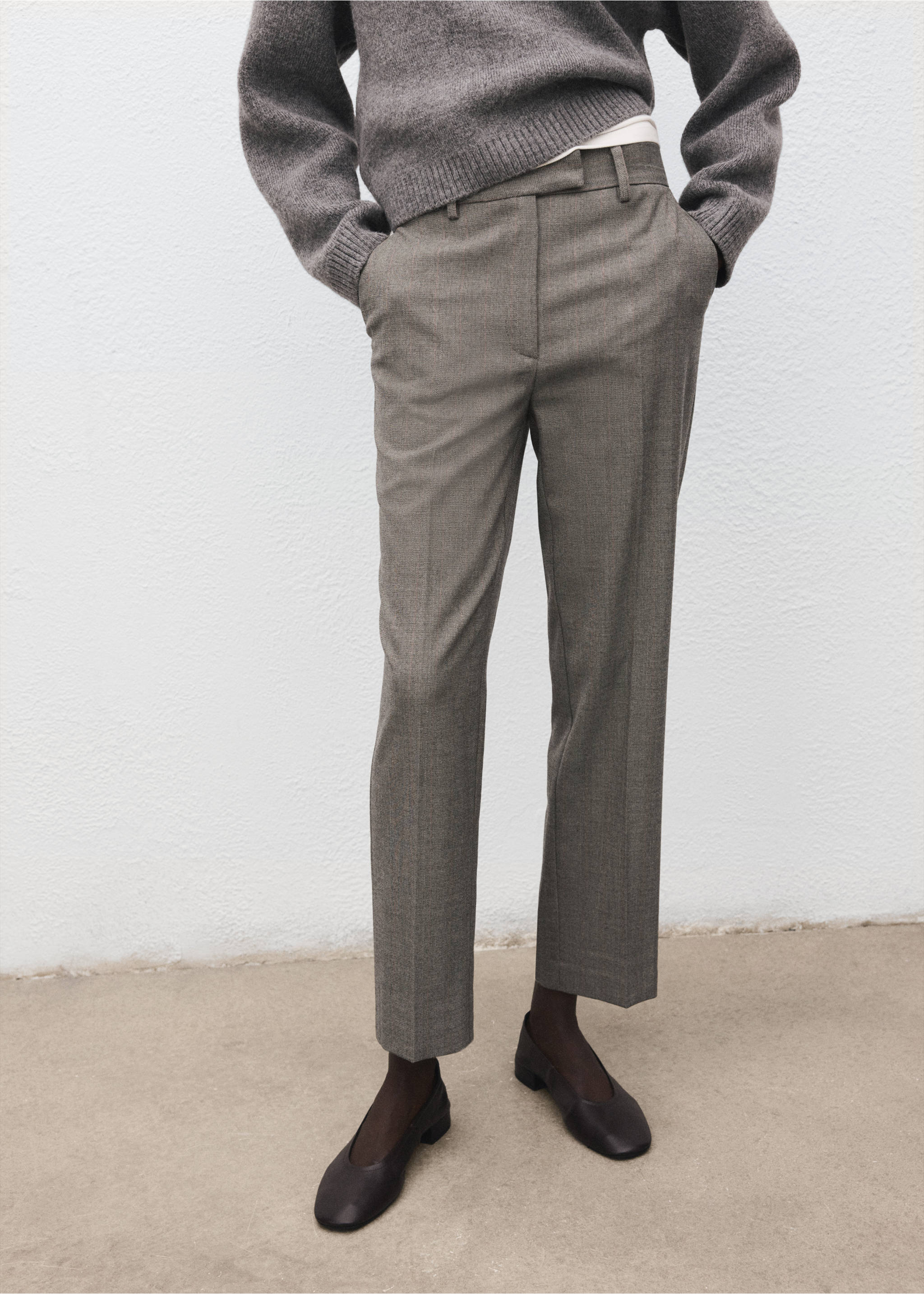 Slim cropped pinstripe trousers - Medium plane, Light Heather Grey. Ref: 27071264-00.