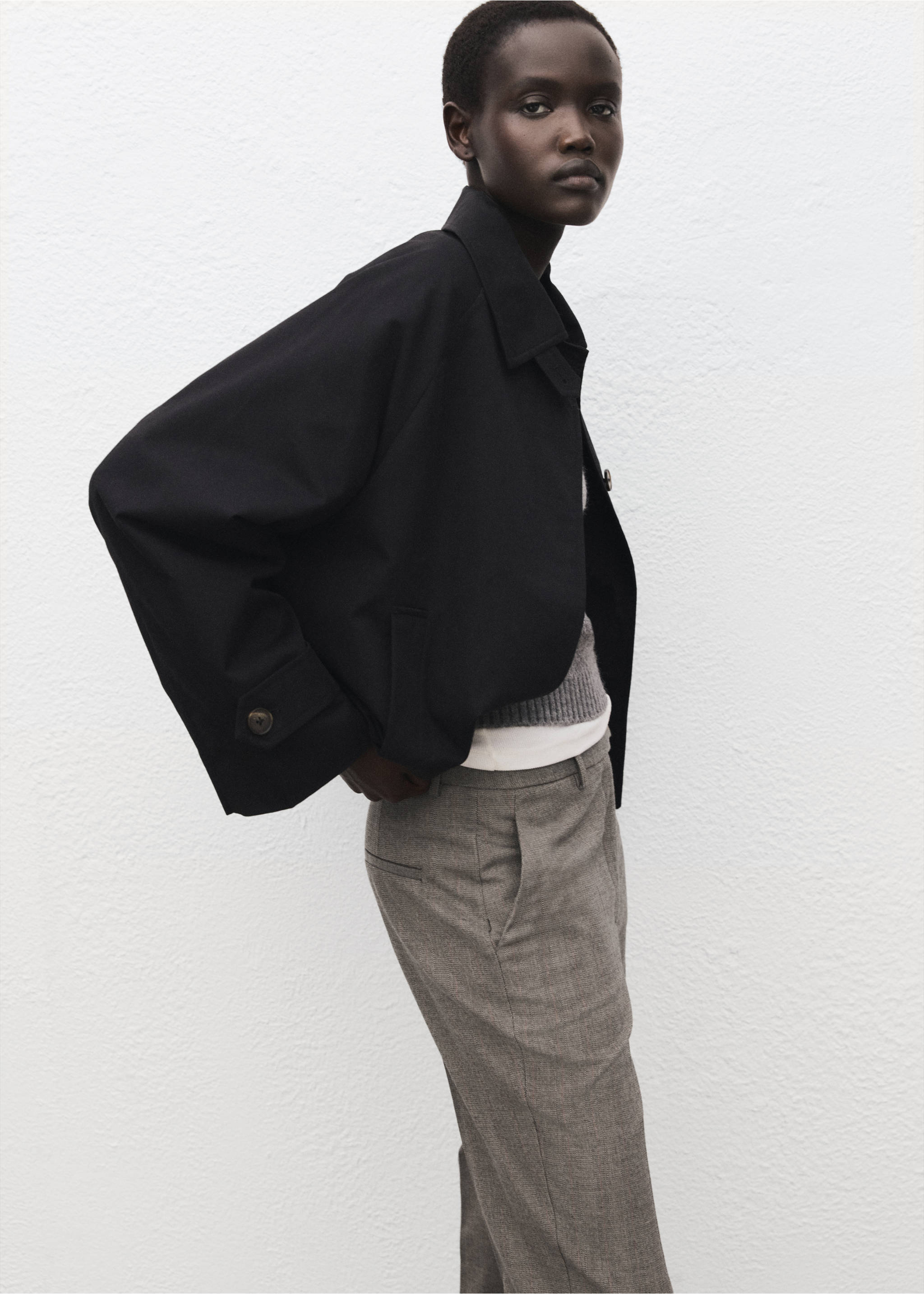 Slim cropped pinstripe trousers - Details of the article 1, Light Heather Grey. Ref: 27071264-00.