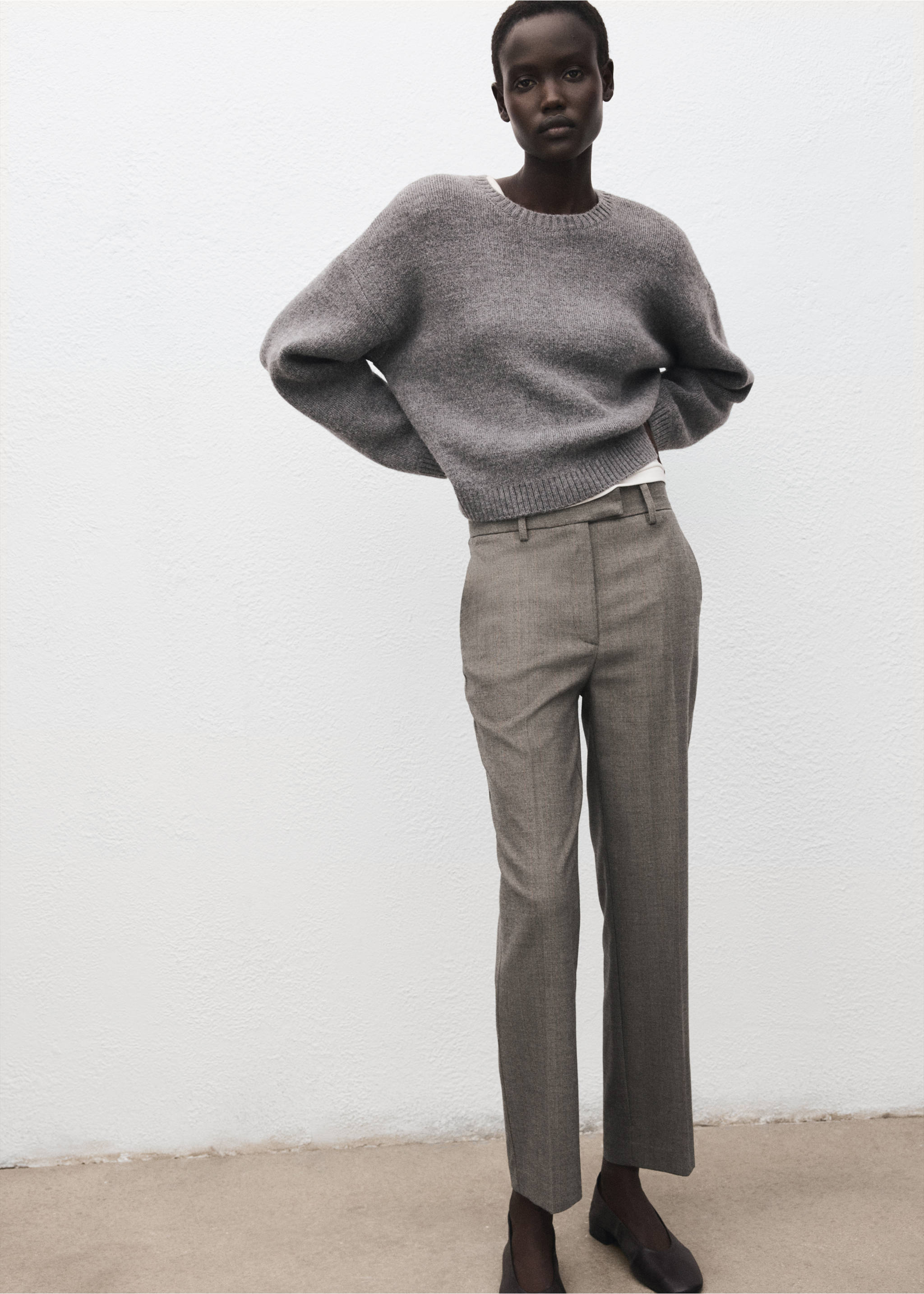 Slim cropped pinstripe trousers - Details of the article 2, Light Heather Grey. Ref: 27071264-00.