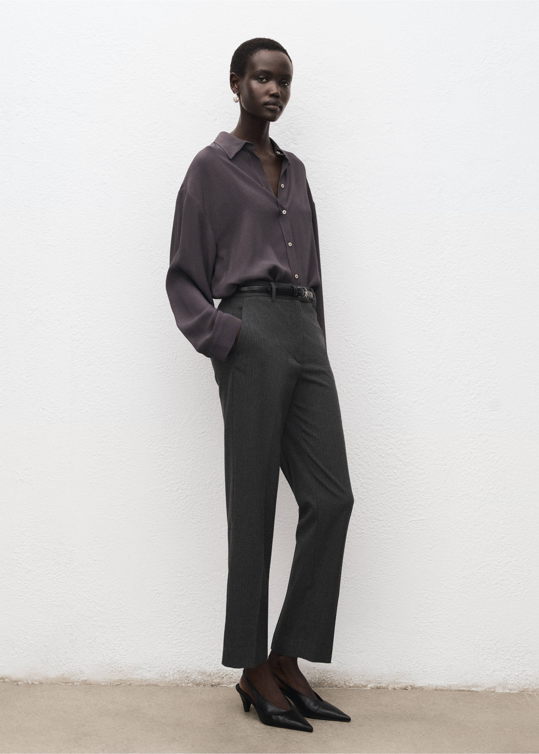 Slim cropped pinstripe trousers - General plane, Grey. Ref: 27071264-00.