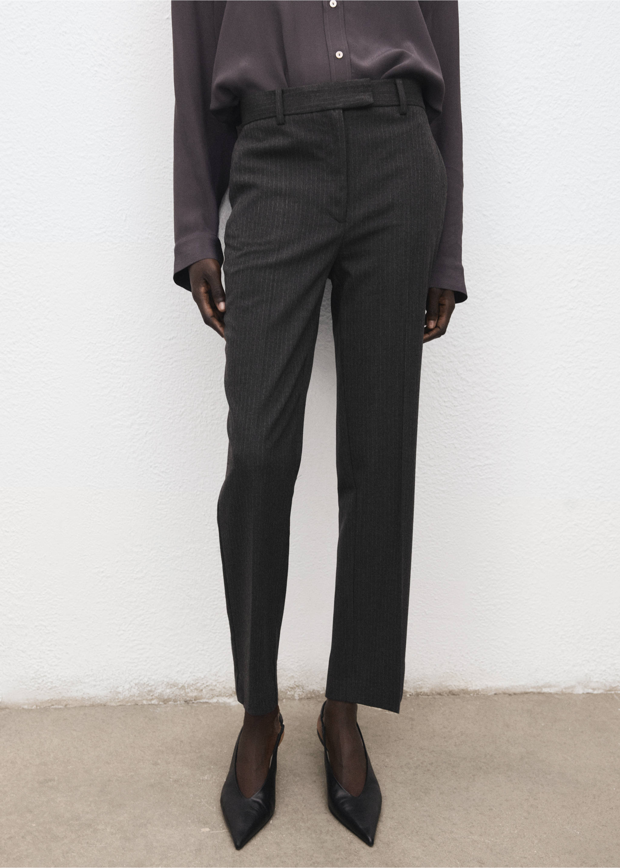 Slim cropped pinstripe trousers - Medium plane, Grey. Ref: 27071264-00.