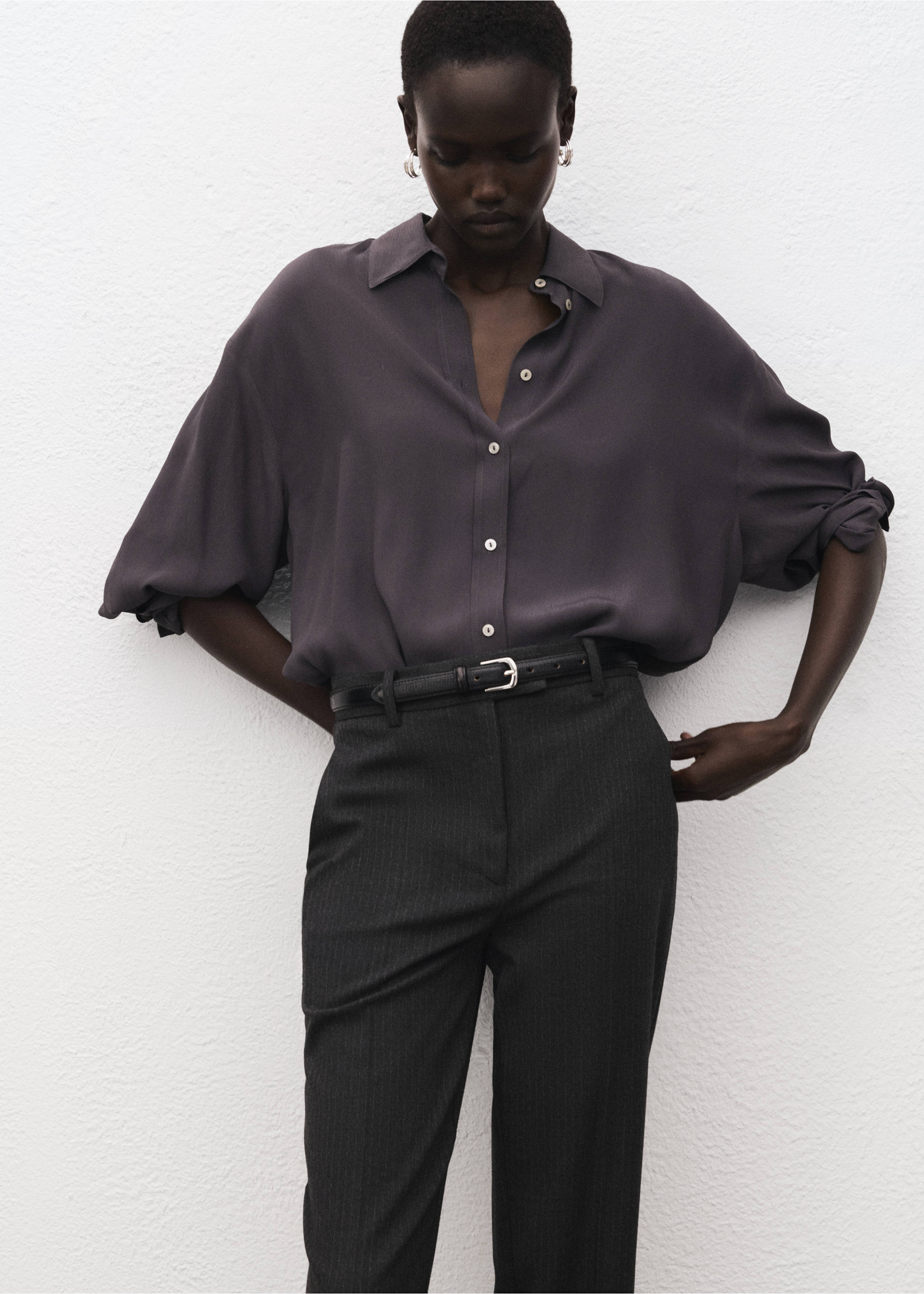 Slim cropped pinstripe trousers - Details of the article 1, Grey. Ref: 27071264-00.