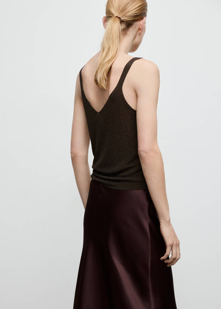 Lurex knitted V-neck top — Chocolate