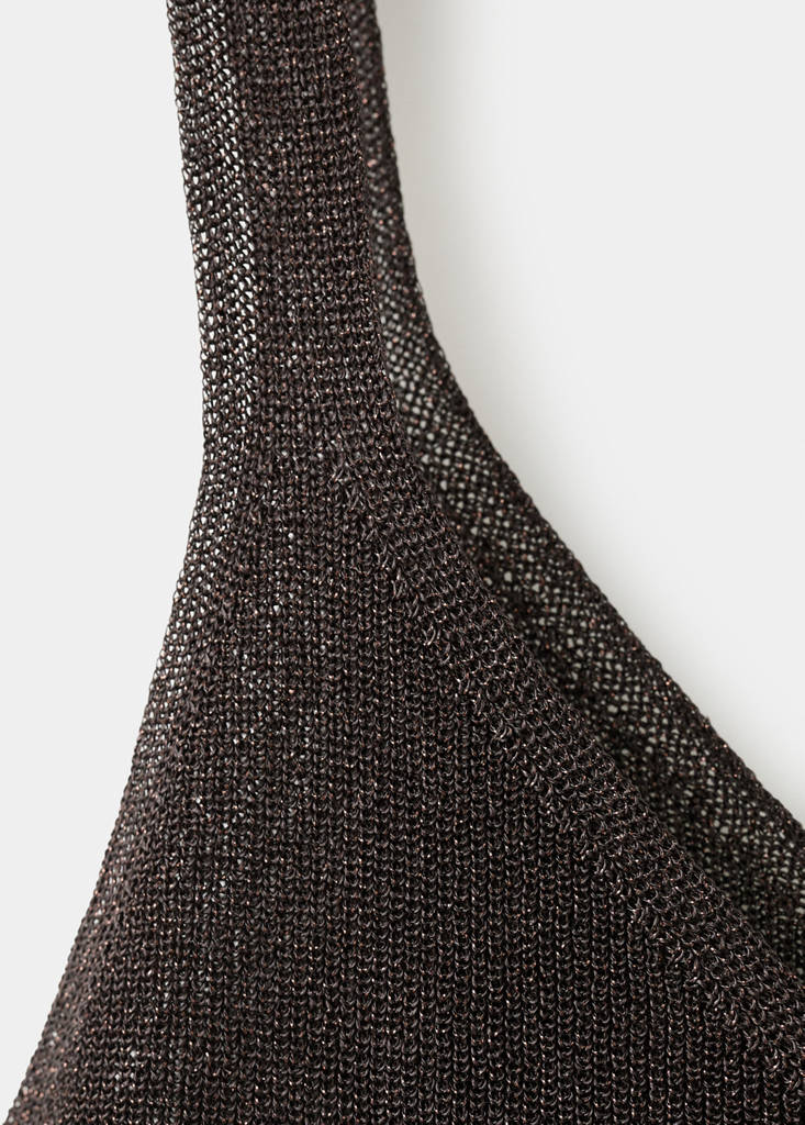 Lurex knitted V-neck top — Chocolate