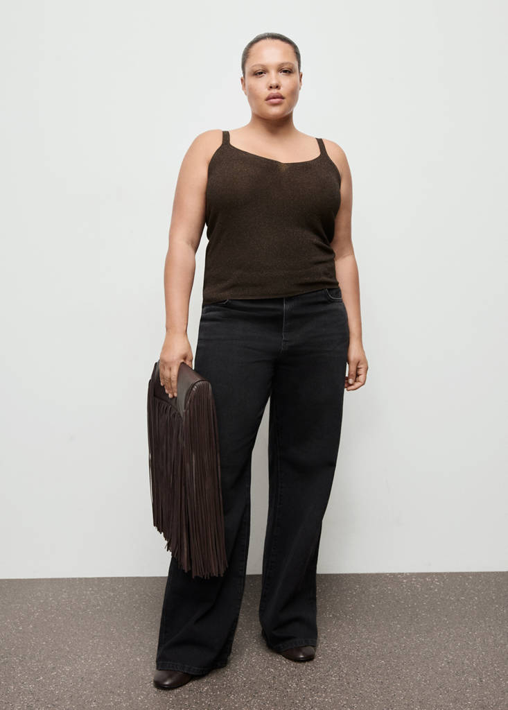 Lurex knitted V-neck top — Chocolate
