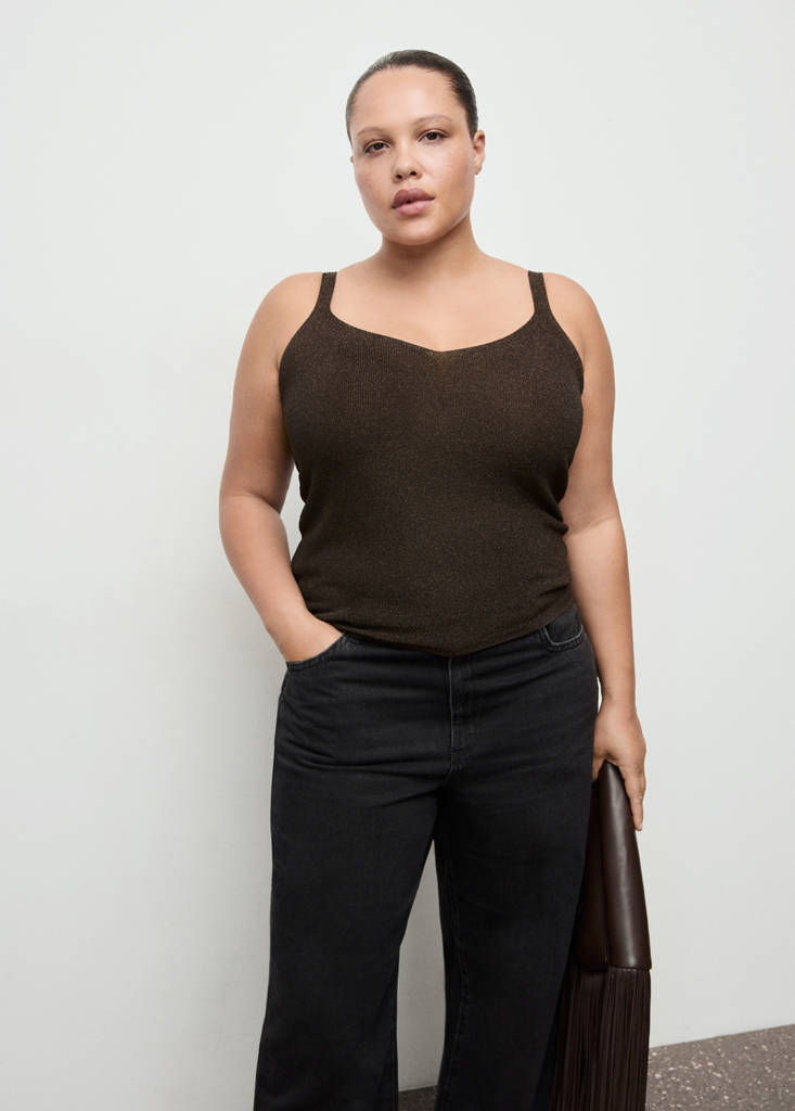Lurex knitted V-neck top — Chocolate