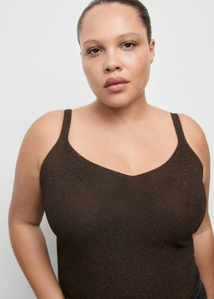 Lurex knitted V-neck top — Chocolate