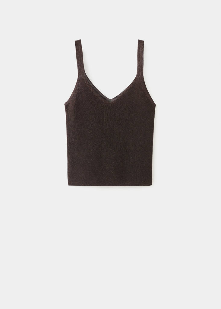 Lurex knitted V-neck top — Chocolate